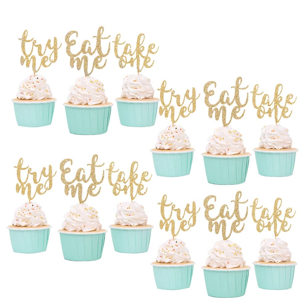 12pcs Alice in Wonderland Cupcake Topper - Golden Glitter Cake Supplies for 1st Birthday Party Decorations,alice's Adventures in Wonderland/bunny/tea Party Supplies to Decorate Cakes (1st Cake Topper)