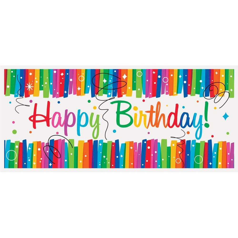 Multicolor Rainbow Ribbons Birthday Plastic Wall Banner (60"x27") - Eye-catching & Durable Party Decor, Perfect For Celebrations - Pack of 1