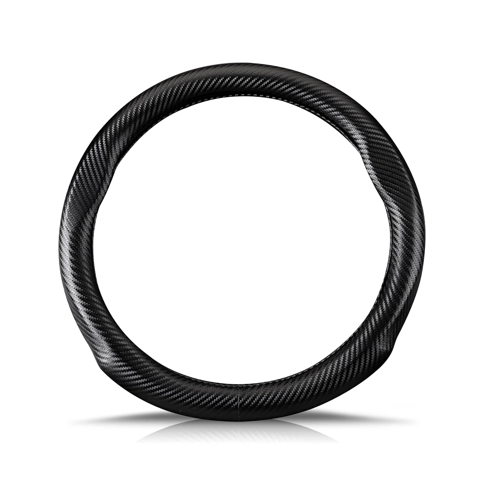 Carbon Fiber Material Steering Wheel Cover Anti-Slip Breathable Sweat Absorbent Fashionable Sport Steering Wheel Sleeve for The Round Shape with Diameter of 15"（37.5-38cm）-Black