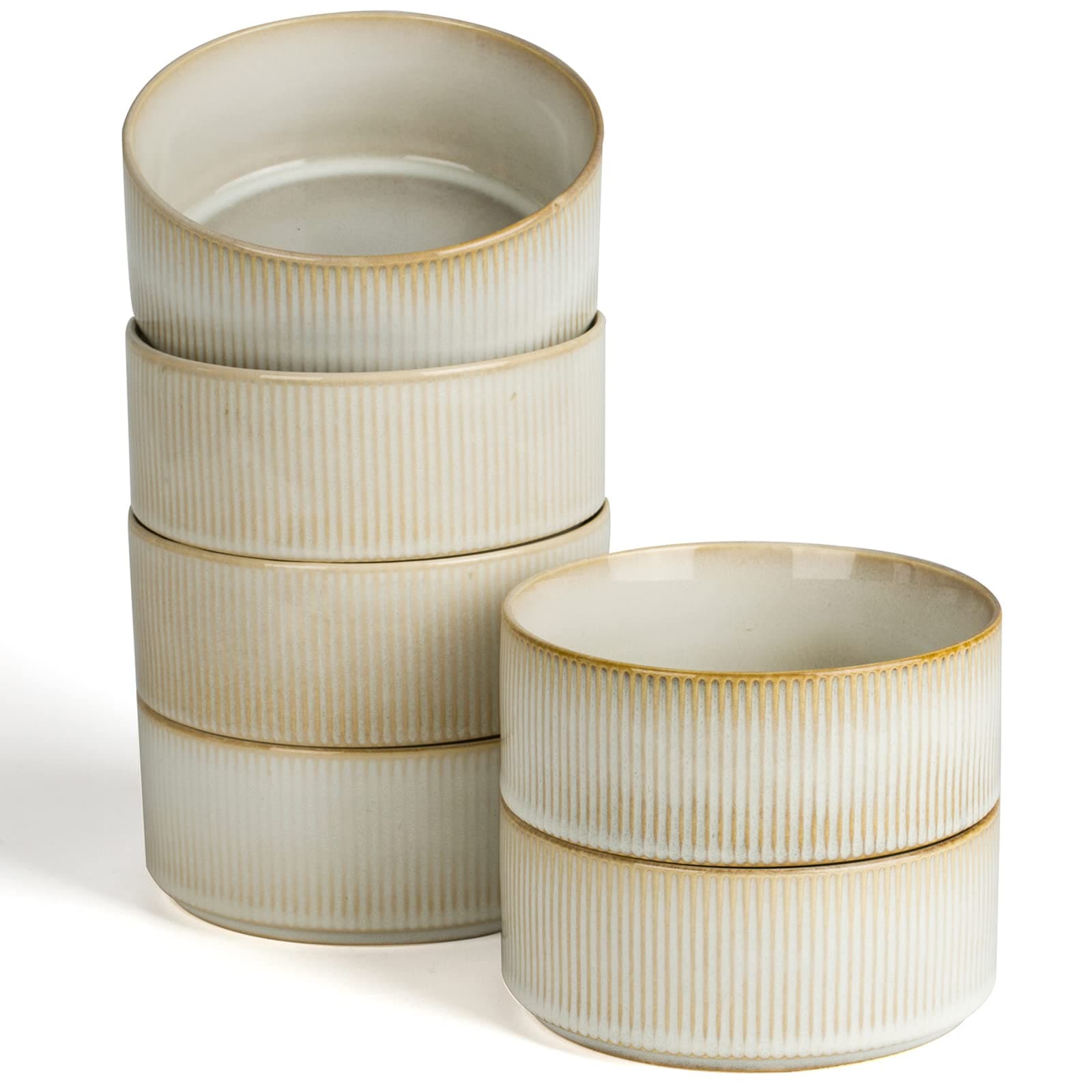 famiware Star Cereal Bowl Set, Soup Bowls Set of 6, Double Reactive Glaze, Stackable, 23 oz Deep Bowls Suitable for Cereal, Popcorn, Oatmeal, Dessert - Dishwasher and Microwave Safe, Cappuccino White