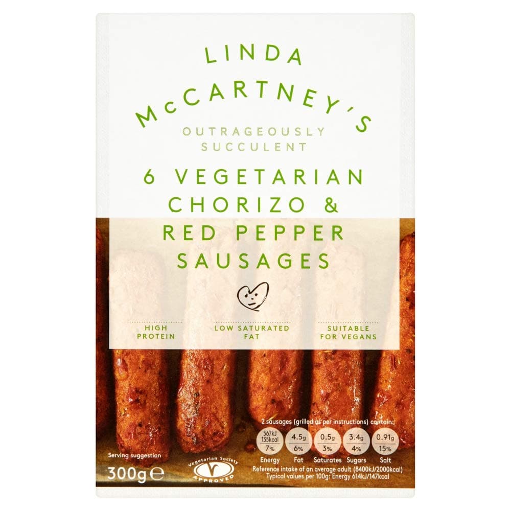 Linda McCartney's Vegetarian Chorizo and Red Pepper Sausages, Pack of 6 (Frozen)