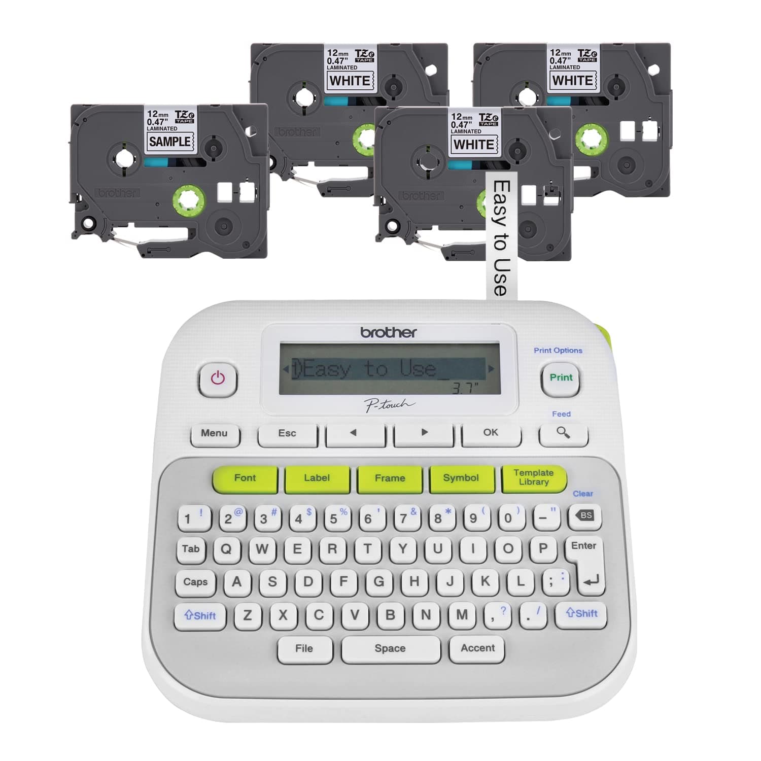 BROTHER P-Touch PT-D210 Label Maker Value Bundle Includes 4 Label Tapes, Easy-to-Use, Home and Office Organization, White