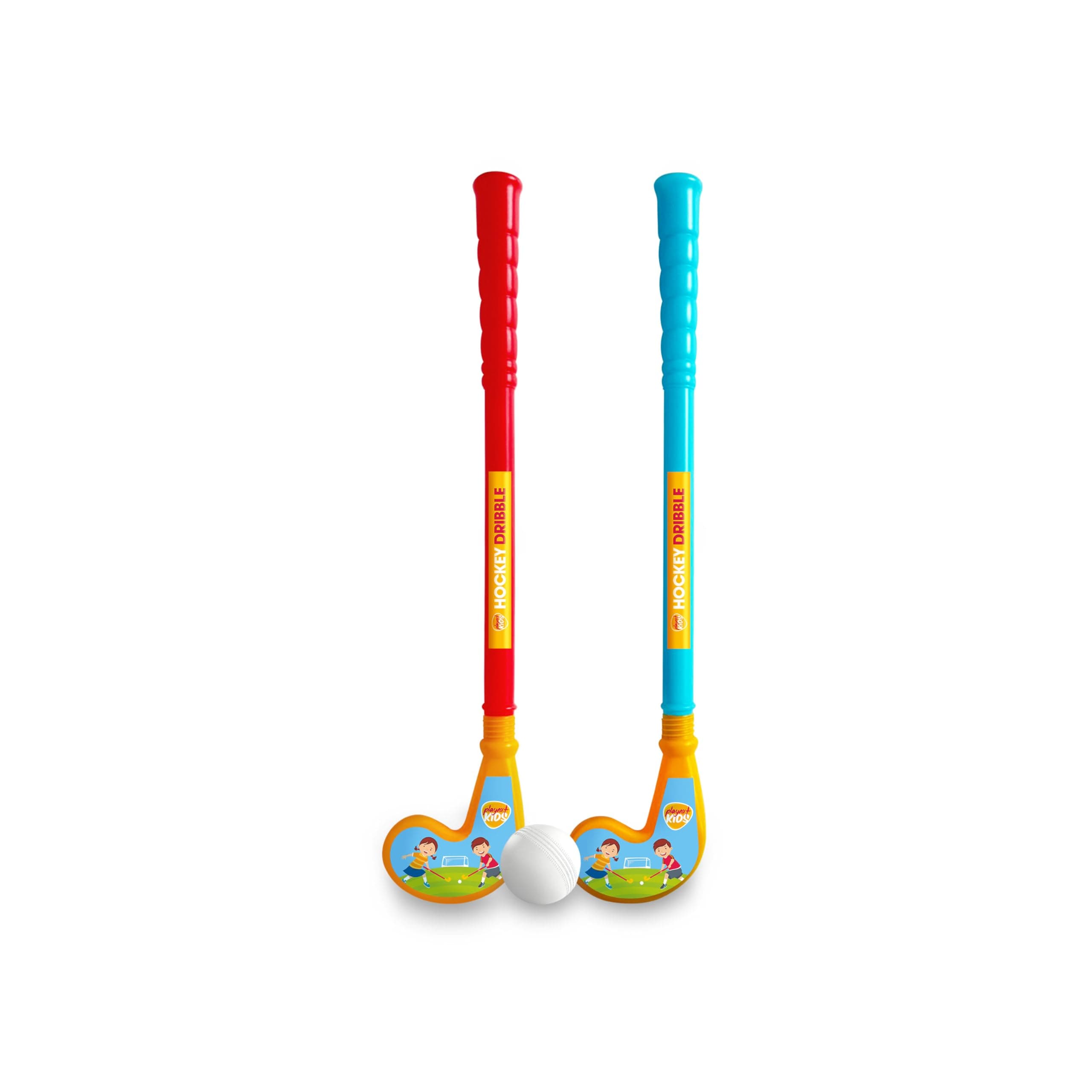 Hockey Dribble Double Play Set - 2 Durable Plastic Hockey Sticks for Kids & Toddlers with 2 Balls - Indoor & Outdoor Sports Toy for Children (Age 3-10)