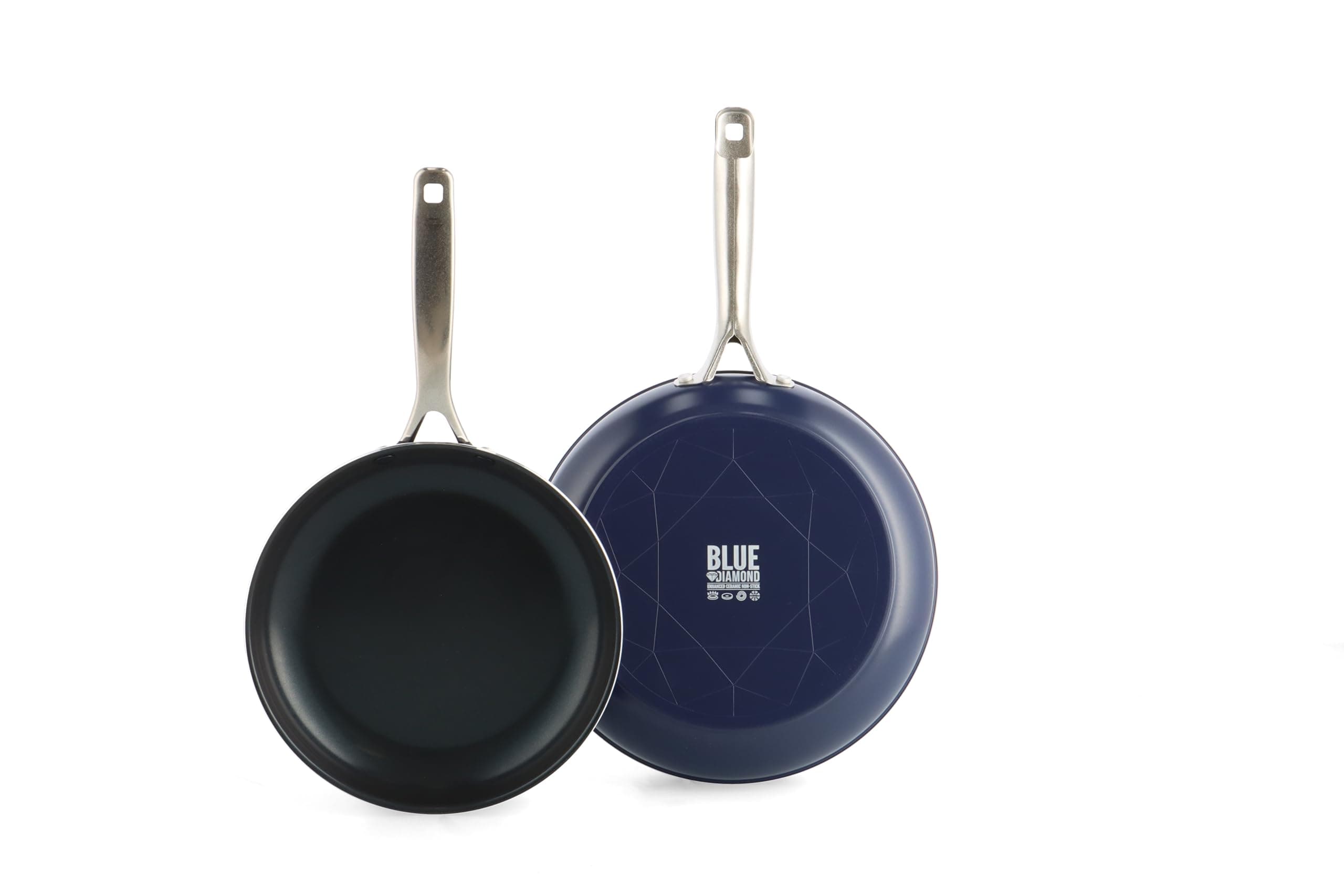 Blue Diamond Cookware 9.5" & 11" Frying Pan Skillet Set, Diamond-Infused Ceramic, Healthy, Non-Stick, PFAS & PFOA Free, Dishwasher Safe, Oven Safe, Evenly Heated, Metal Utensils, Anti-Warp, Blue