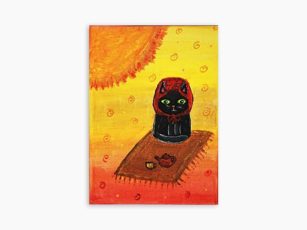 Original Painting, Whimsical Cat Art, Cat Painting