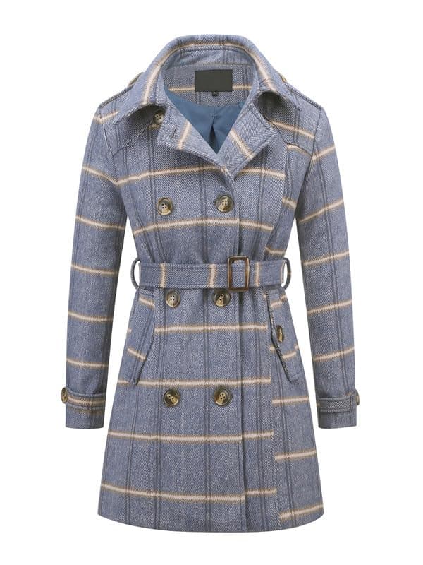 Rasujie Womens Pea Coat Double Breasted Wool Coat Long Winter Trench Coat with Belt