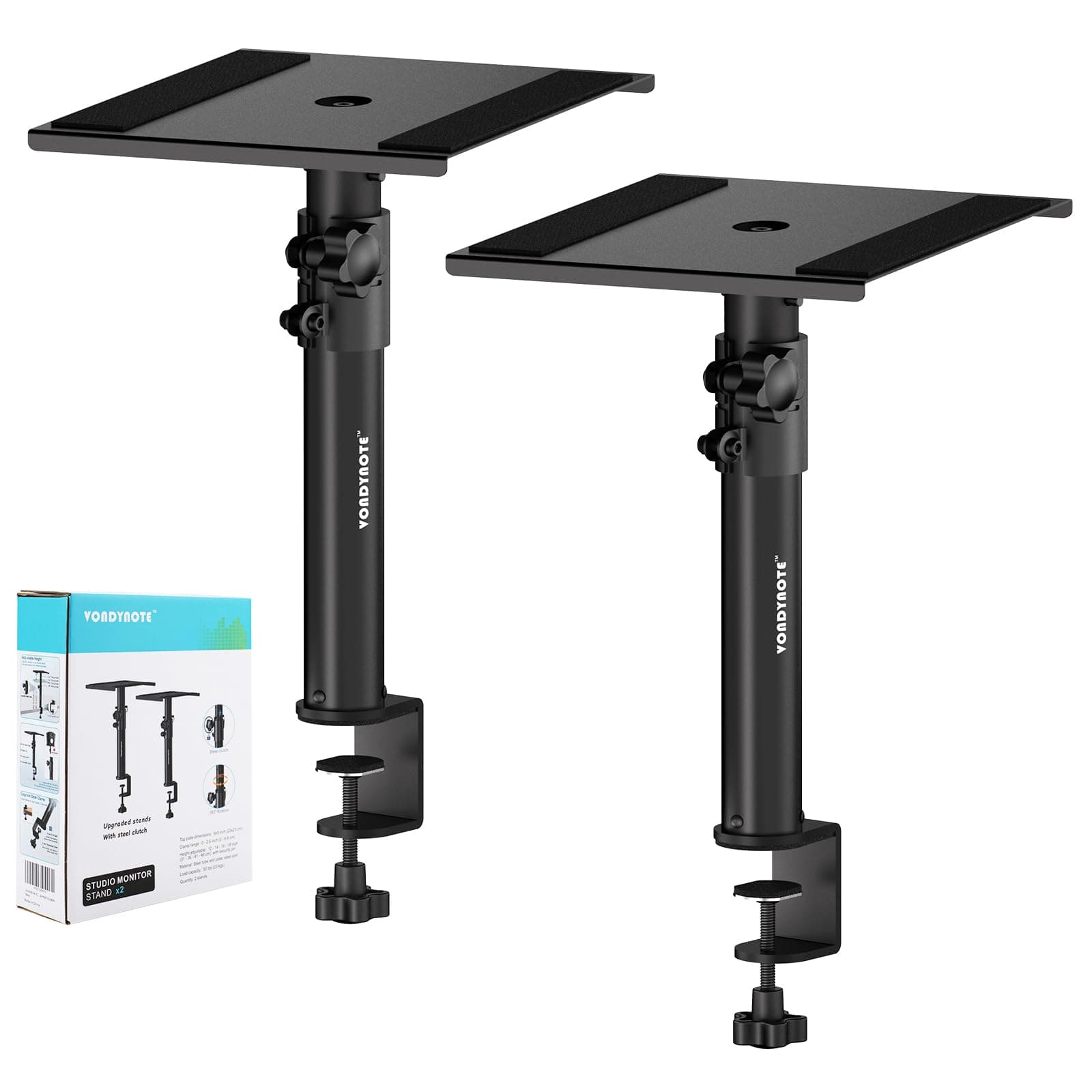 Set of 2 Studio Monitor Stands Desktop Speaker Stands Height Adjustable 12" to 18" Speaker Stands with Desk Clamp