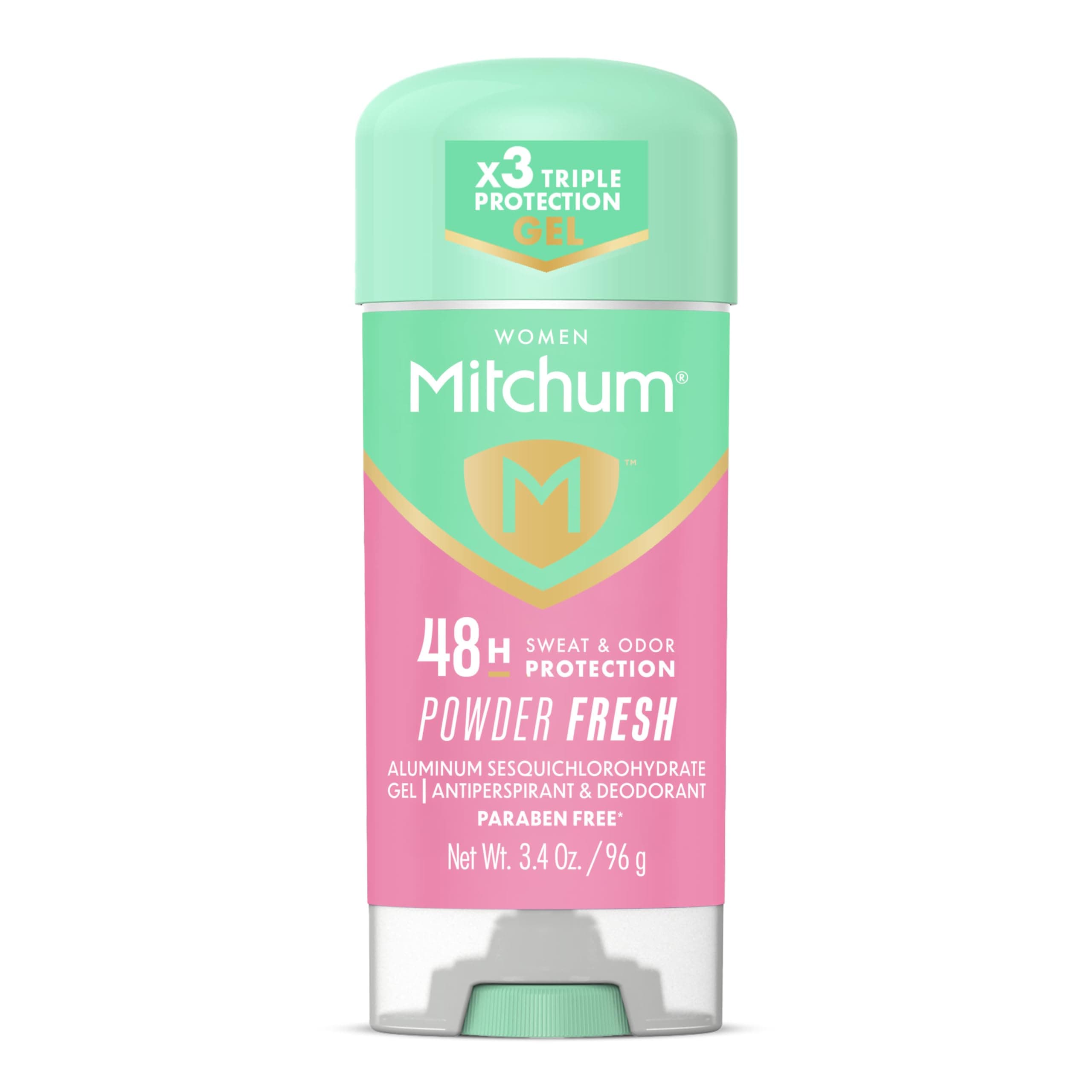 Mitchum Women’s Antiperspirant Deodorant Gel Stick, Powder Fresh Scent, 48HR Sweat & Odor Protection, Triple Odor Defense, Alcohol-Free, 3.4 oz