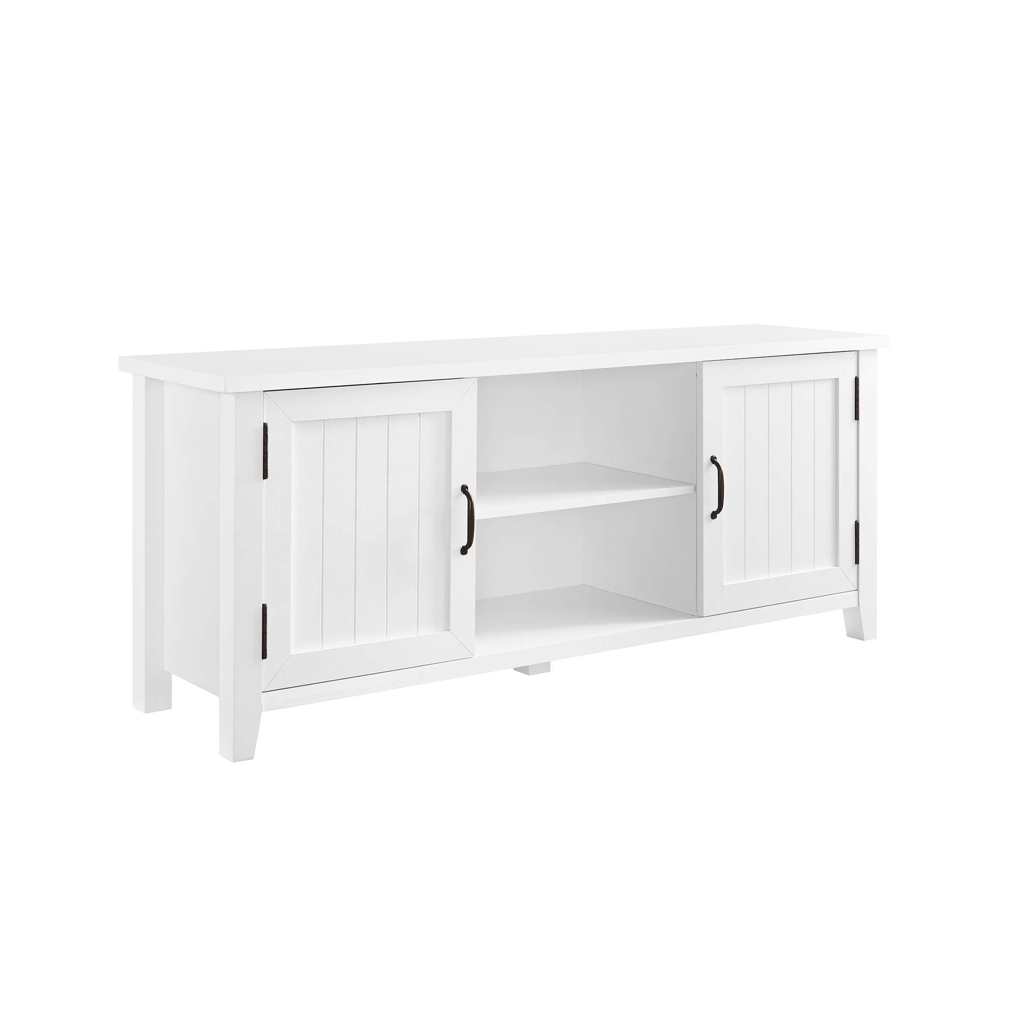 Walker Edison Buren Classic Grooved Door TV Stand for TVs up to 65 Inches, 58 Inch, Solid White