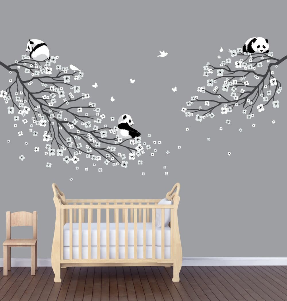 Flowering Branch Decals, Panda Wall Decals, Tree Wall Décor