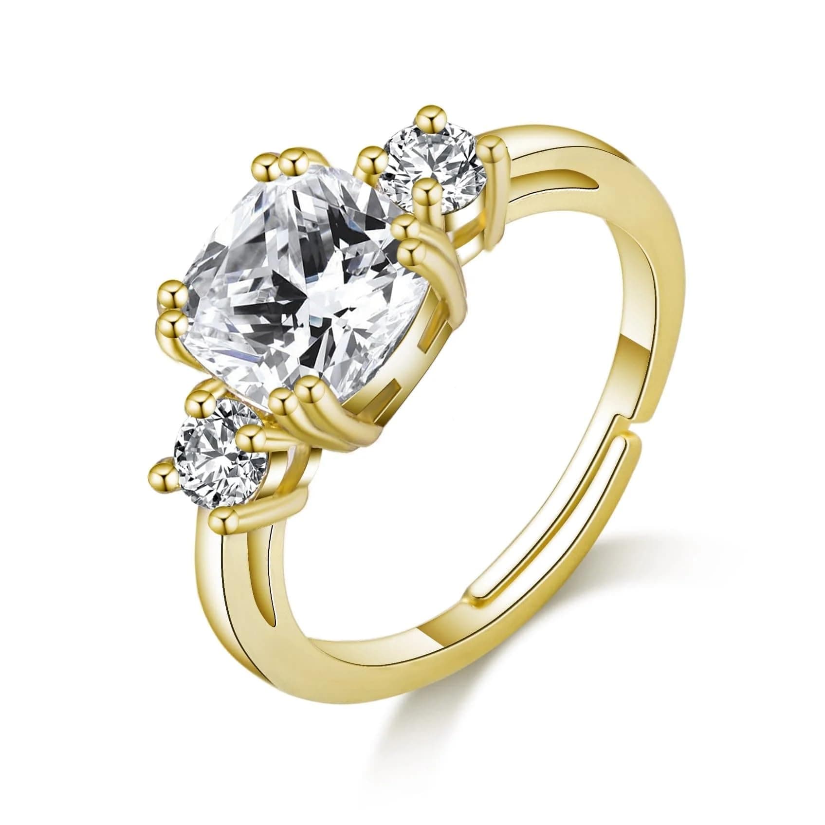 18k Gold Plated Adjustable Three Stone Ring Created with Zircondia® Crystals