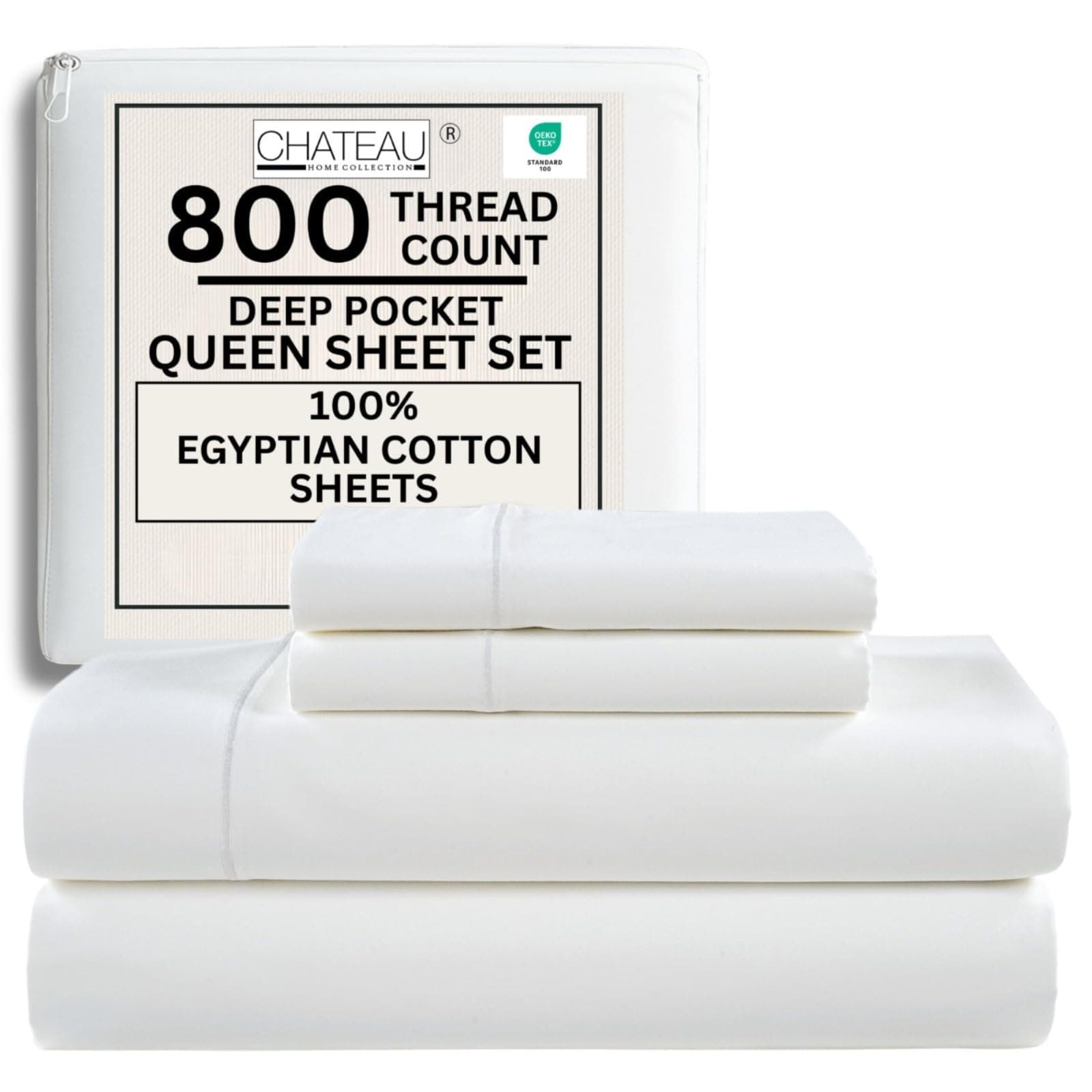 800 Thread Count Queen Sheet Set,100% Egyptian Cotton Sheets Queen Size Bed Set, Silky Sateen Weave Queen Sheets, Ultra-Soft Durable Hotel Luxury Queen Bed Sheets with 15" Snug Fit Deep Pockets-White