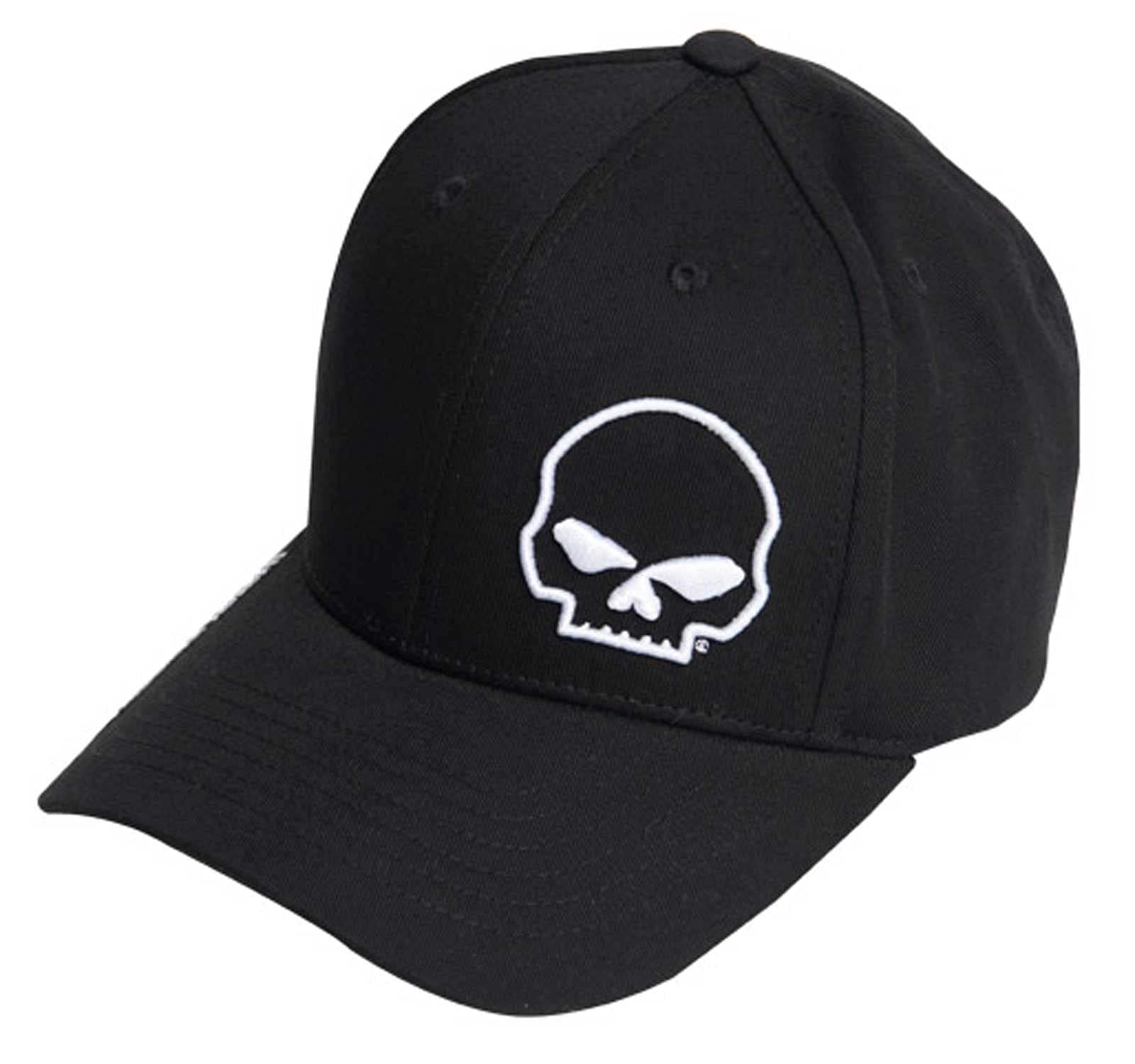 Men's Crooked Skull Curved Bill Stretch Fit Baseball Cap - Black