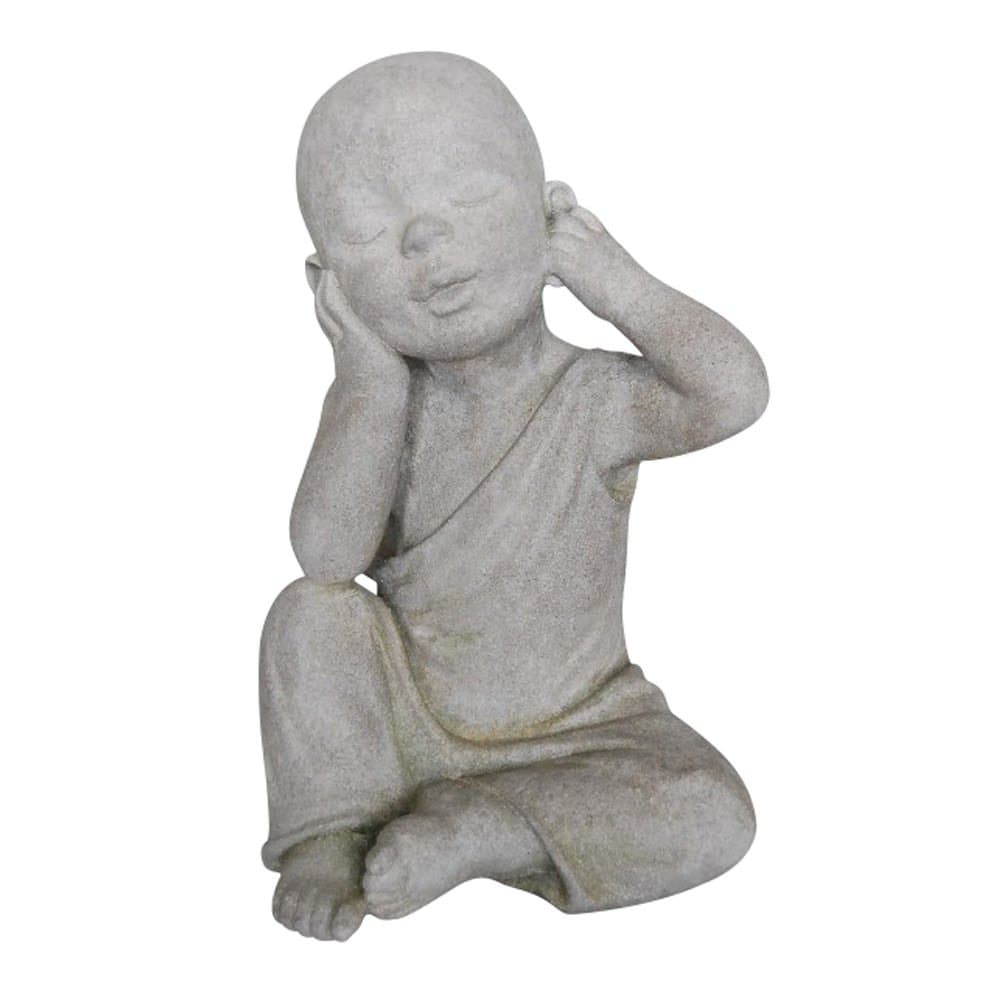 Comfy Hour Seed Soil and Yard Collection 12" Garden Accent MGO Monk with No Listening Pose Figurine, Water-Resistant Stone Like Statue, Gray