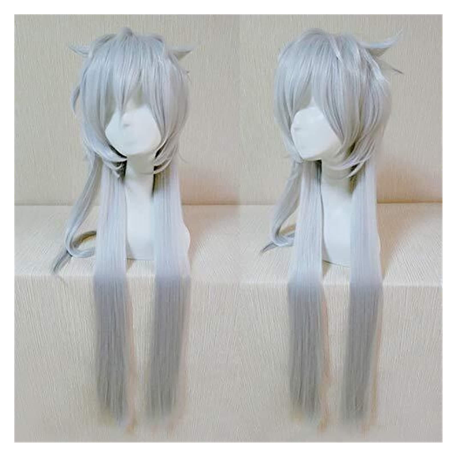Hair caps for women Touken Ranbu Online Kogitsunemaru Cosplay Wig Heat Resistant Synthetic Hair Unisex Anime Costume Party Silver