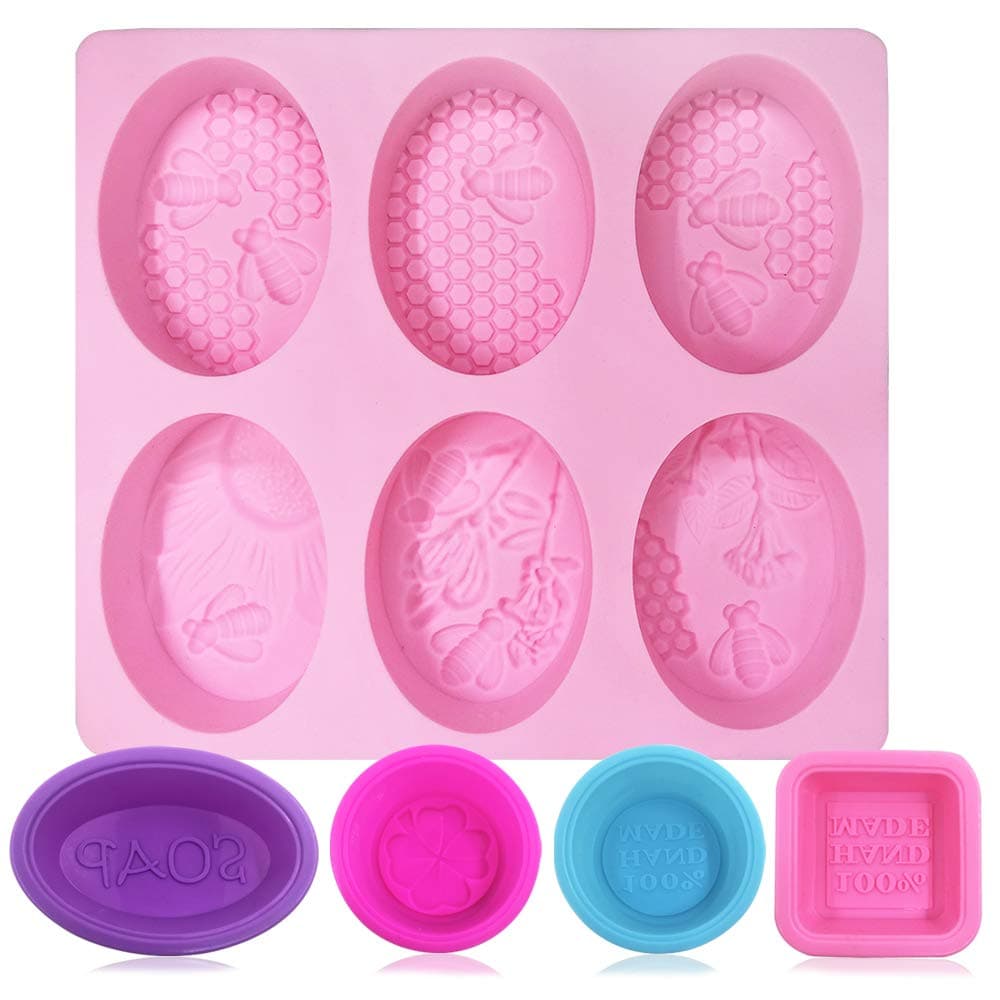 5 pcs Soap Making Molds, FineGood Silicone Food Grade Soft Cake Cupcake Muffin Candle Mould Baking Pan for DIY Homemade Craft - Pink, Blue, Rose Red, Purple