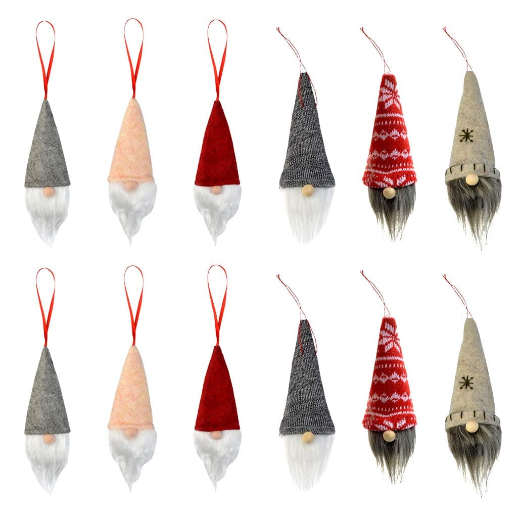 obmwang 12 Pack Gnome Christmas Ornaments, Swedish Xmas Gnome Plush Doll Scandinavian Santa Elf Table Ornaments for Christmas Tree Hanging Decoration