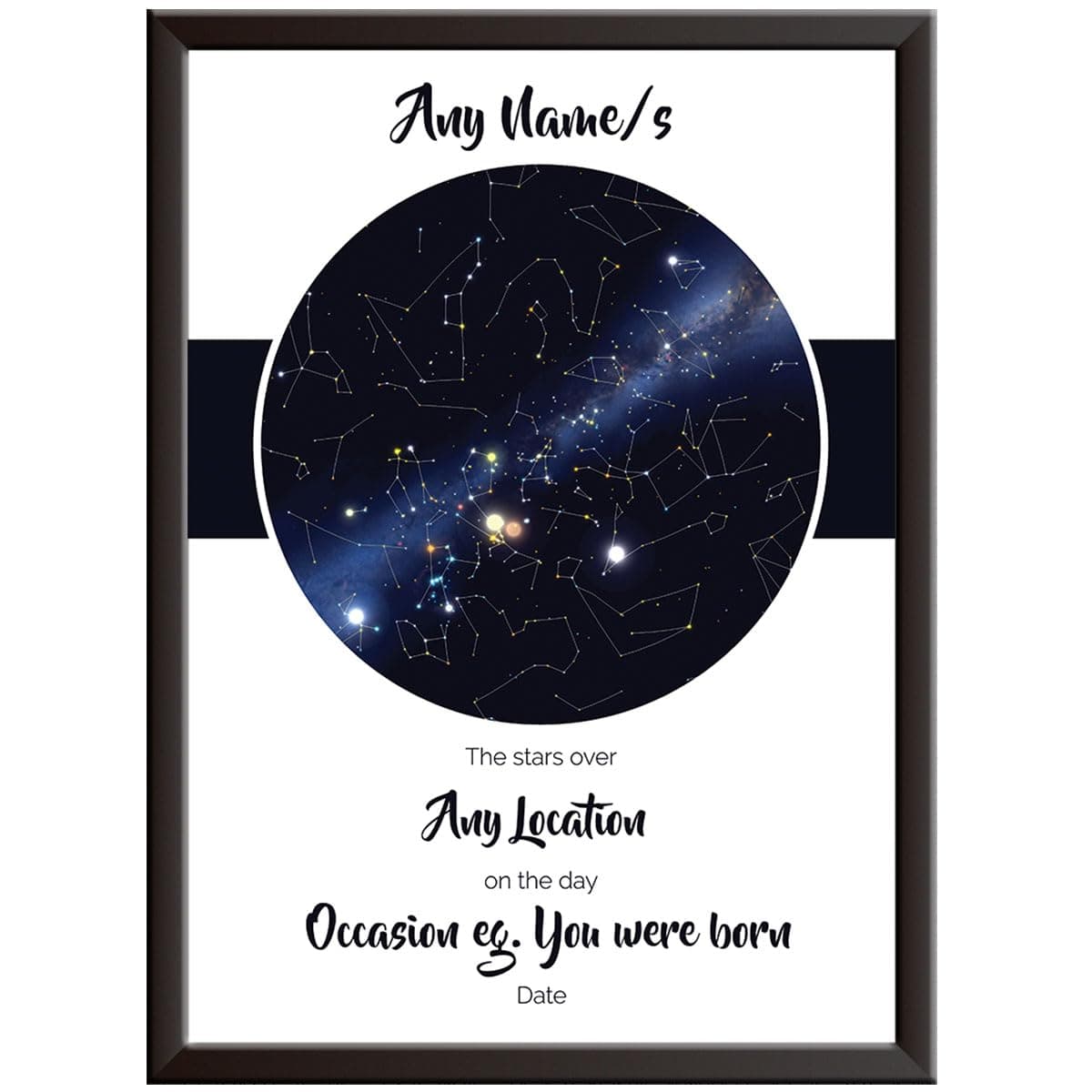 Custom Star Map Personalised with Names - Birthday Birth or Christening - Night Sky in Any Location. Birthday Gifts, Anniversary, Baptism, Christening Gifts Wall Art - Framed Picture/Unframed Poster