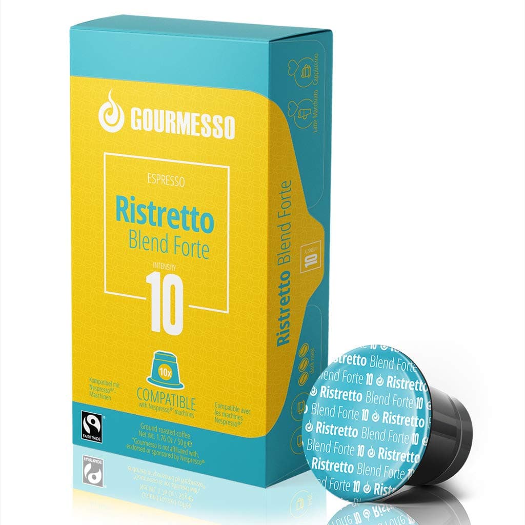 Gourmesso Ristretto Blend Forte - 10 Nespresso Machine Compatible Coffee Capsules - Fair Trade | High Intensity