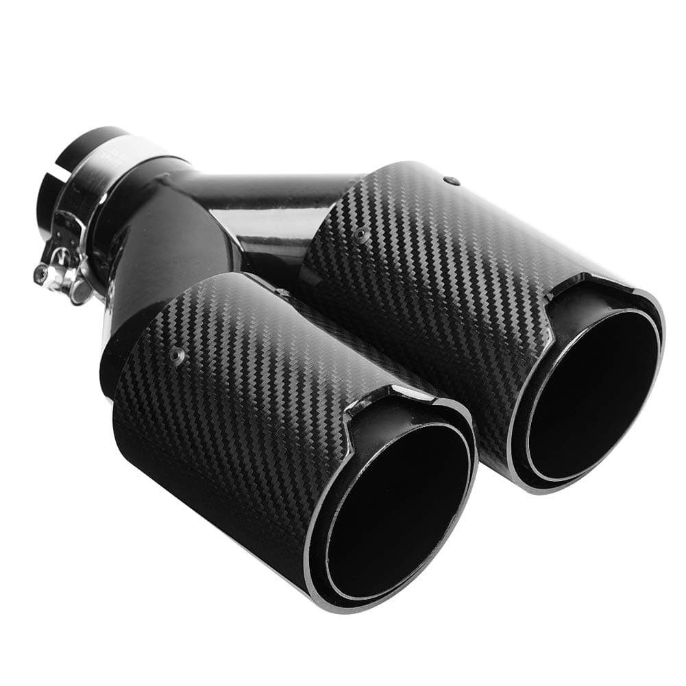 Car Exhaust Tip, Carbon Fiber Car Dual Exhaust Pipe Rear Tip Tail Throat Automotive Replacement Exhaust Pipes Universal 63-93mm