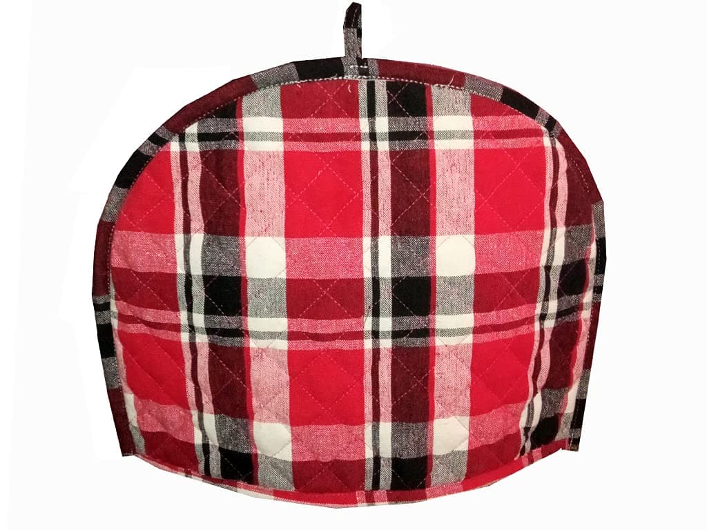 Ekavya Tea Cozy Buffalo Plaid Checked Red & White Tweed Large teapot Cover for a Vintage Home. Warmer Home Decorative Tea Cosy