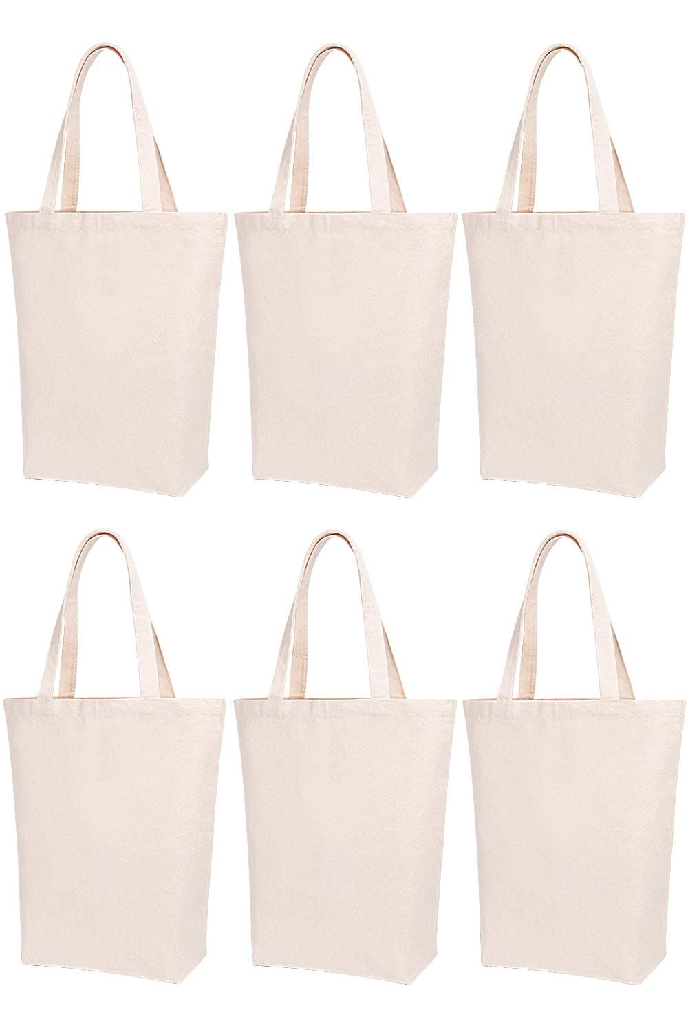 Lily queen Natural Canvas Tote Bags DIY for Crafting and Decorating Reusable Grocery Washable Bag Shopping Bag (Natural - 6 Pack)