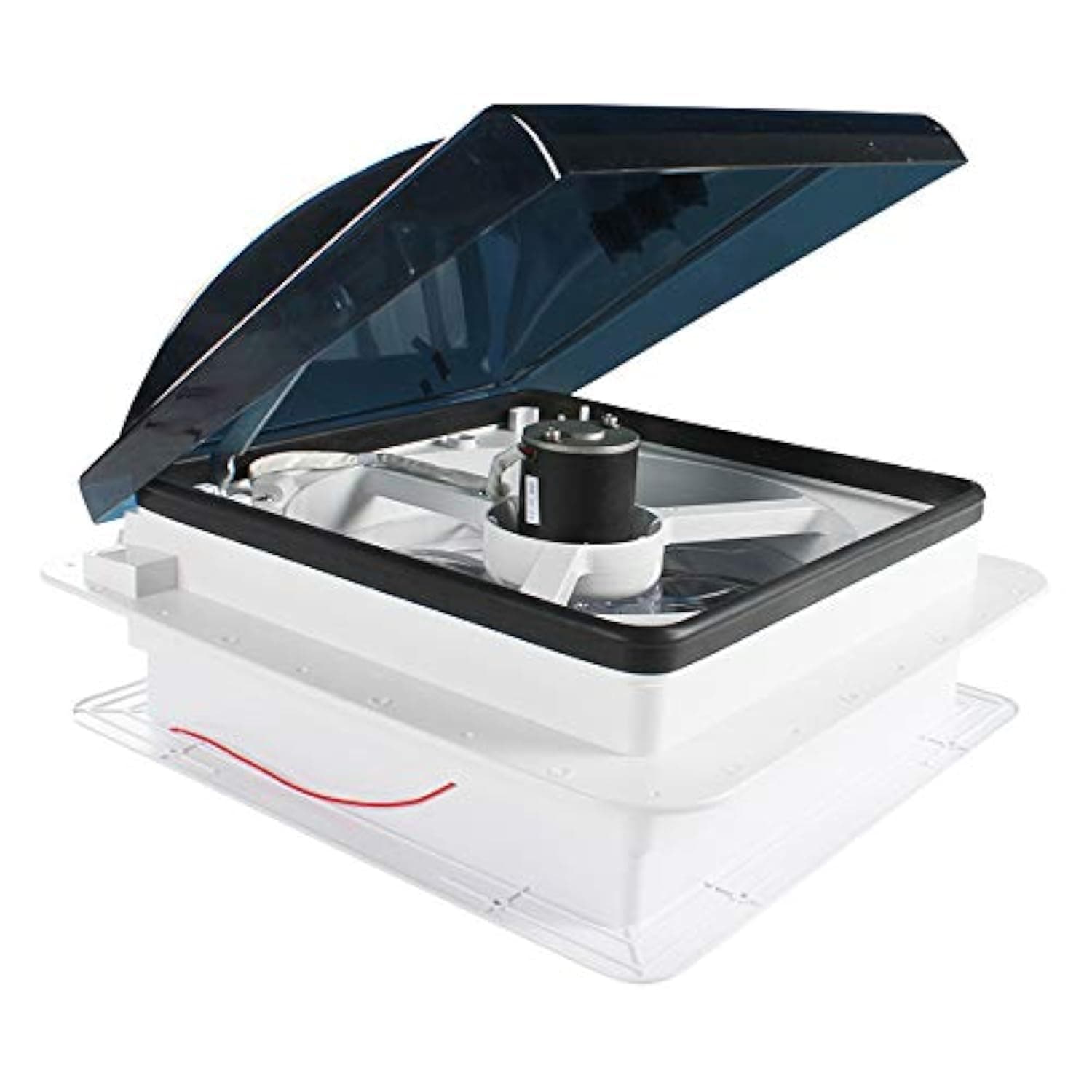 14" x 14" RV Roof Vent Fan Exhaust 6 Speed reversible 12V manual riser with Smoked Lid