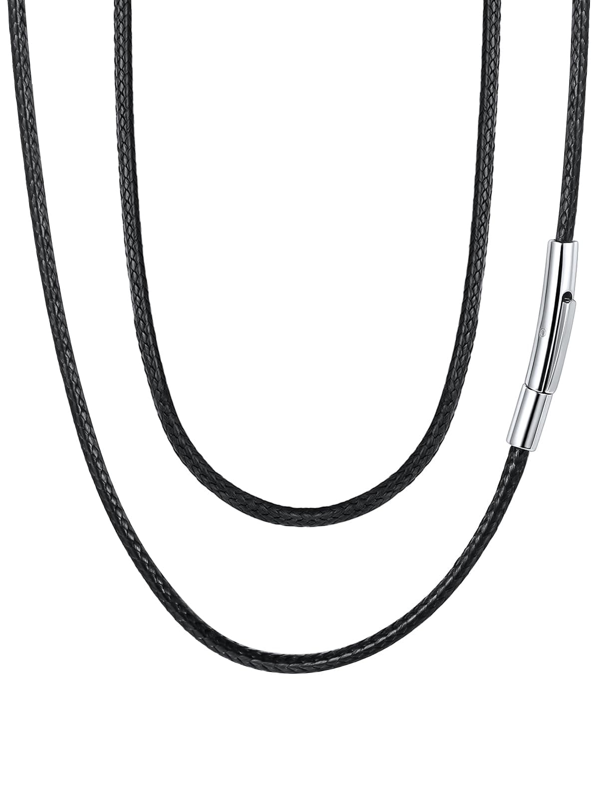 FaithHeartBraided Leather 2MM/3MM Necklace Cord for Men with Stainless Steel Snap Clasp, Waterproof Woven Wax Rope Chain for Pendant with Delicate Gift Box