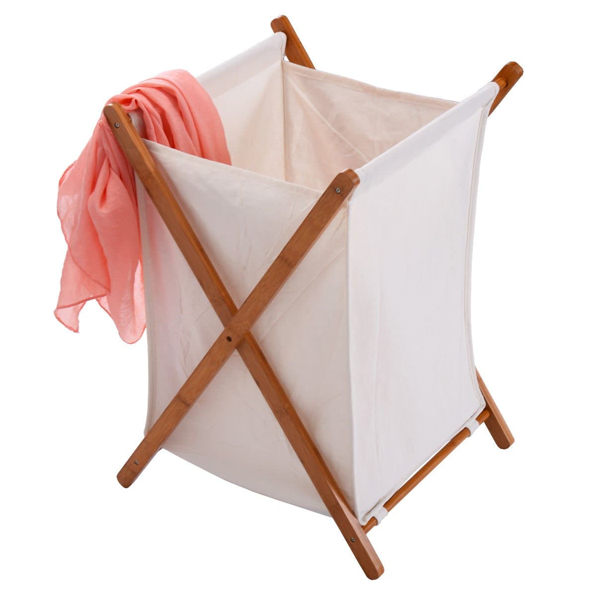 New Natural Color Household Folding Bamboo X-Frame Laundry Hamper Clothes Storage Basket Bin Bag