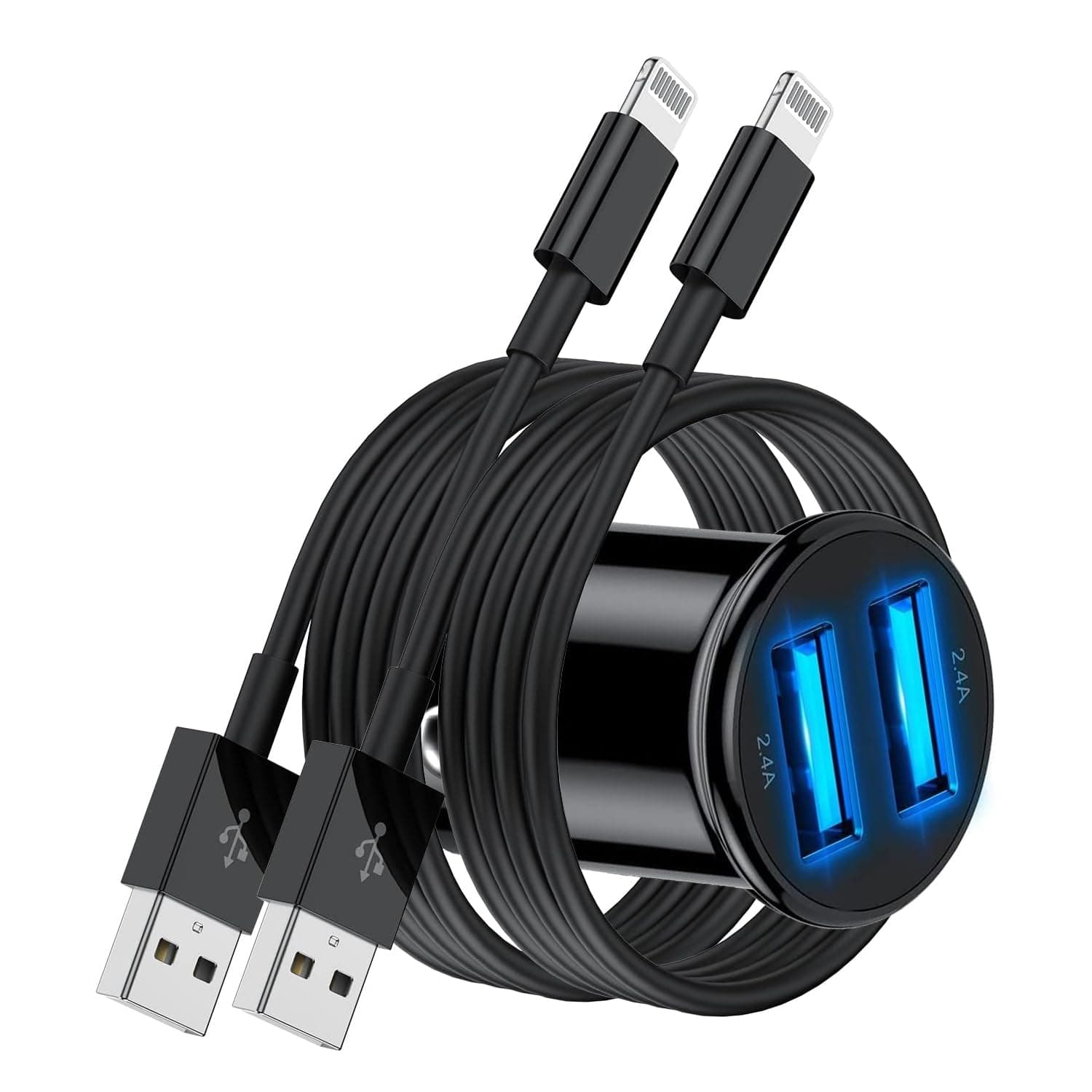 iPhone Car Charger Compatible for iPhone 12 Pro Max/Mini/11 Pro Max/XS Max/XR/X/8/7/6/6S Plus/5S/5C/SE, 2.1A Dual USB Fast Car iPhone Apple Charger Adapter with 2x6ft MFi Certified Lightning Cable