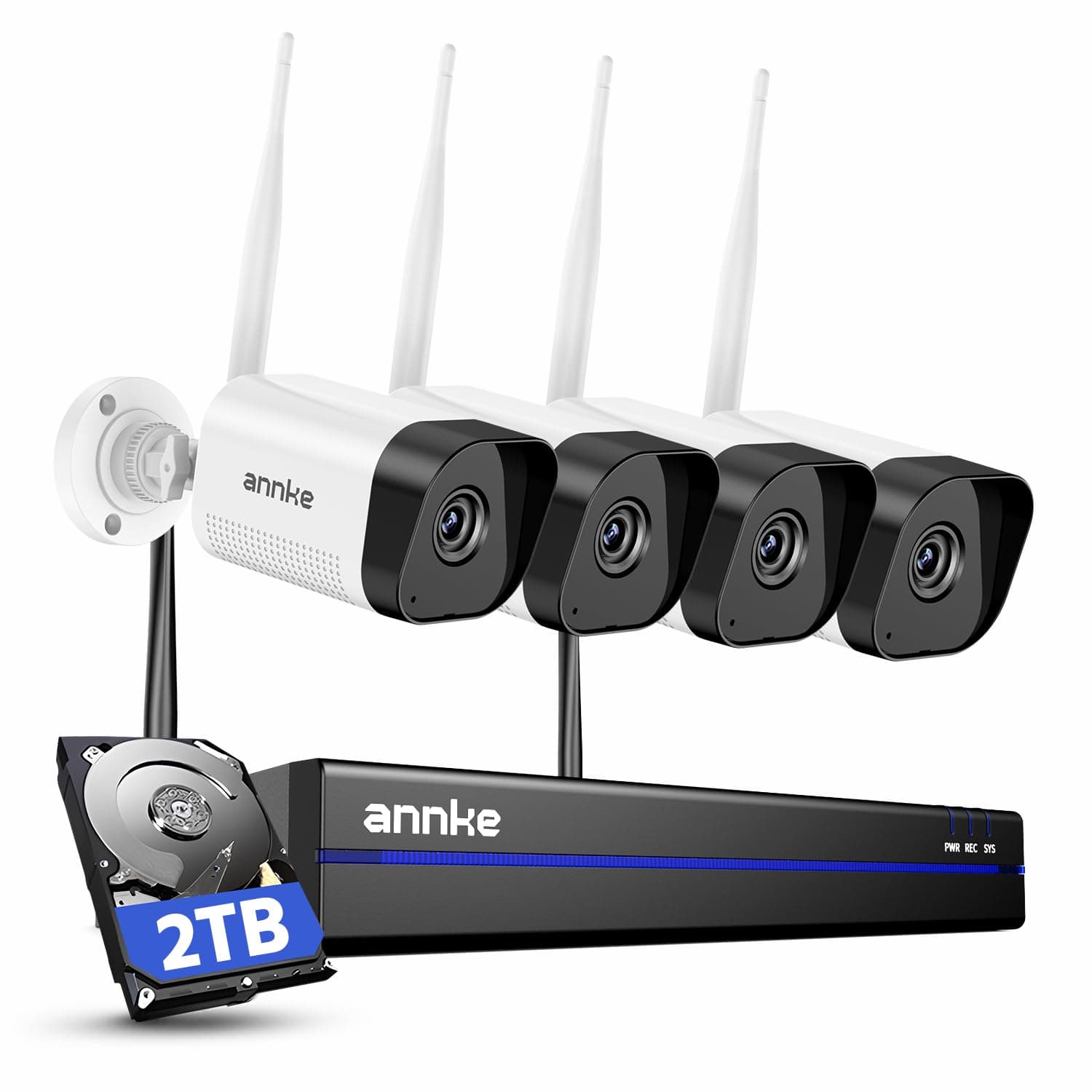 ANNKEWireless Camera System, 16CH Expandable 4K Security NVR, 4Pcs 3MP Outdoor Cameras, 2-Way Audio, Dual-Band WiFi, Human Detection, IP66 Waterproof, 2TB HDD, Compatible with Alexa, 24/7 Protection