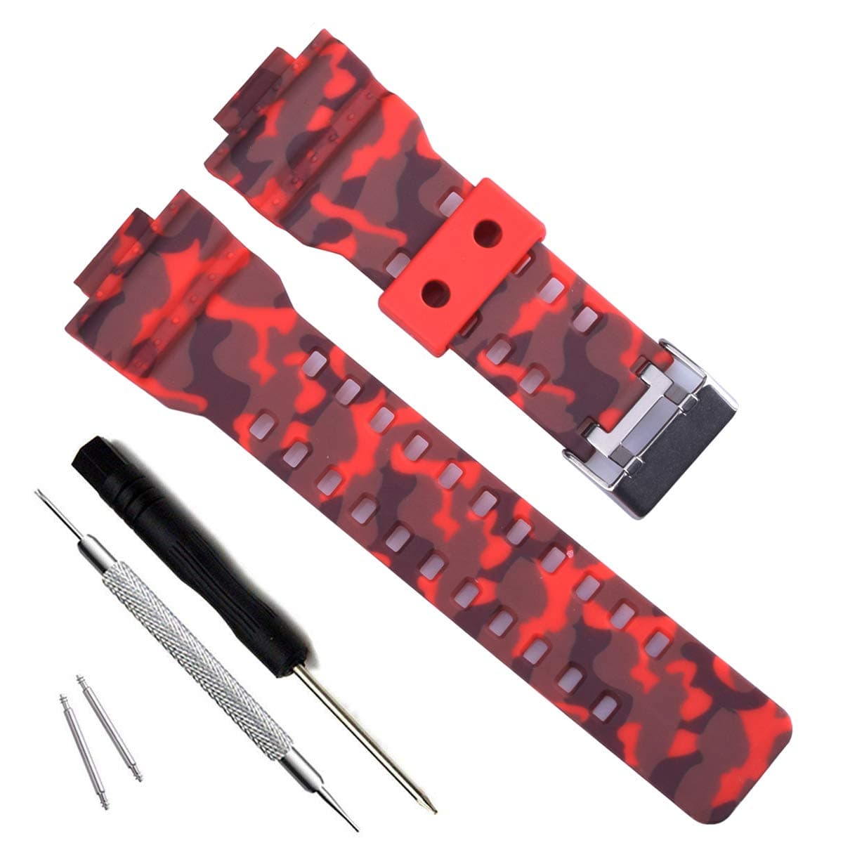 天然樹脂交換用時計バンドストラップfor Casio Mens G - Shock gd120 ga/100 /ga-110 /100 C (Camouflage-Red)