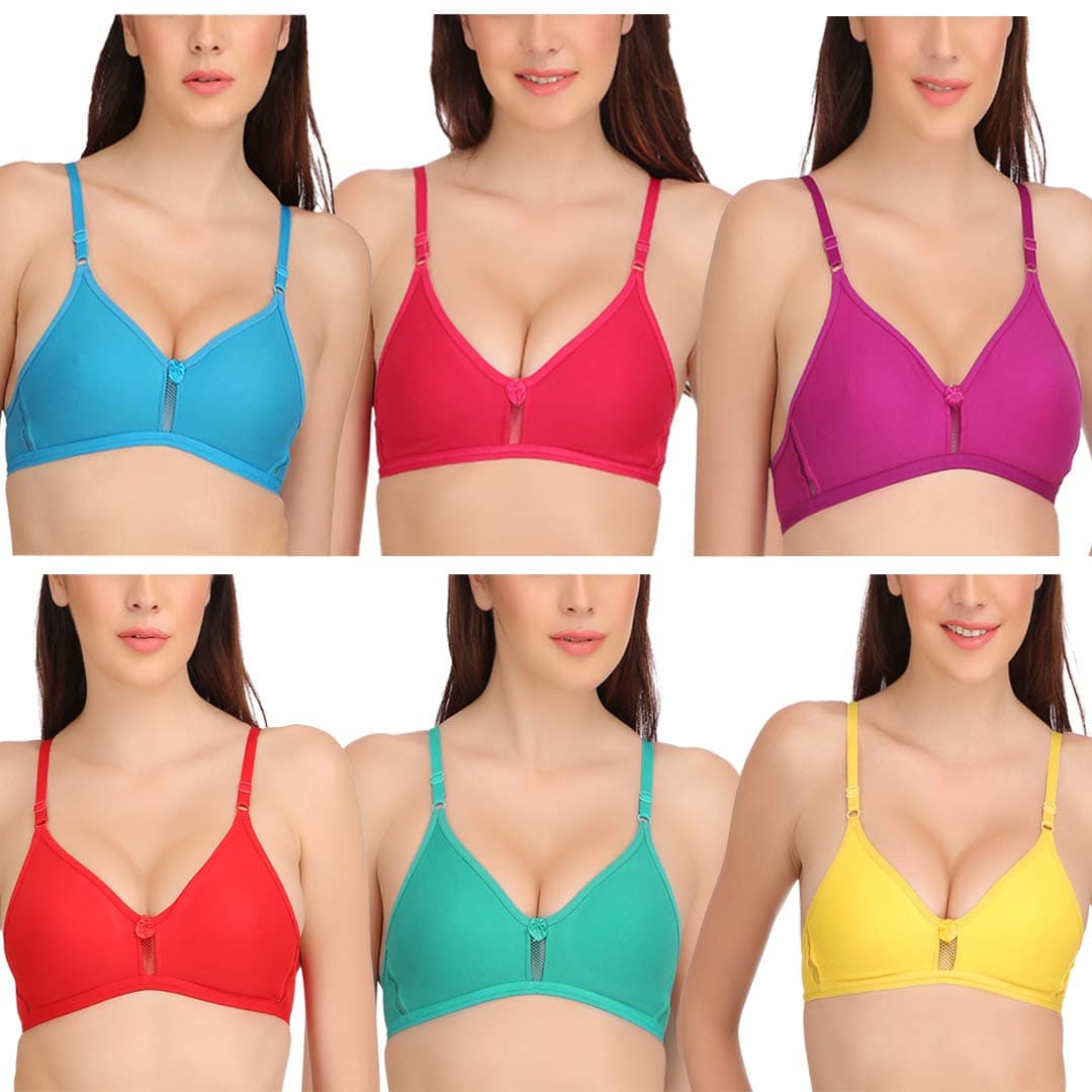 Women's Cotton Blend Non-Padded Non-Wired T-Shirt Bra (Pack of 6)