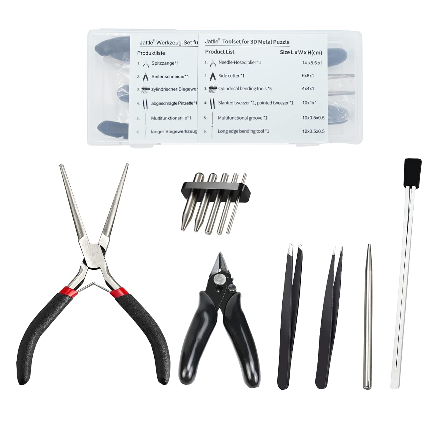 Jattle 3D Metal Puzzle Tool Kit 11Pcs for 3D Jigsaw Metal Puzzle Model Kits, Needle-Nose Pliers, Side Cutters, Multifunctional Grooves, Bending Tools