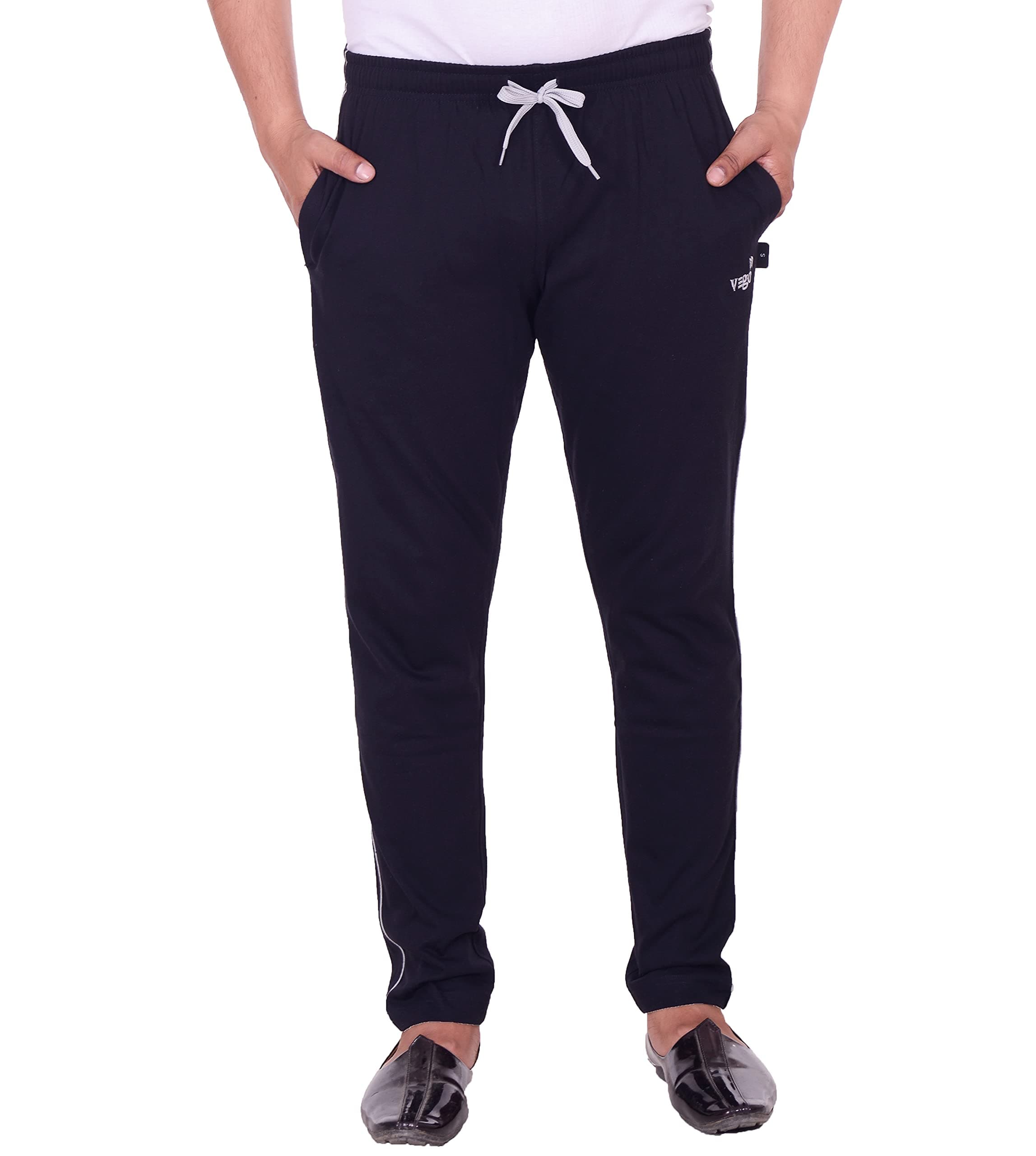 VEGOMen's Regular Fit Pure Cotton Black Plus Size Lower/Track Pants