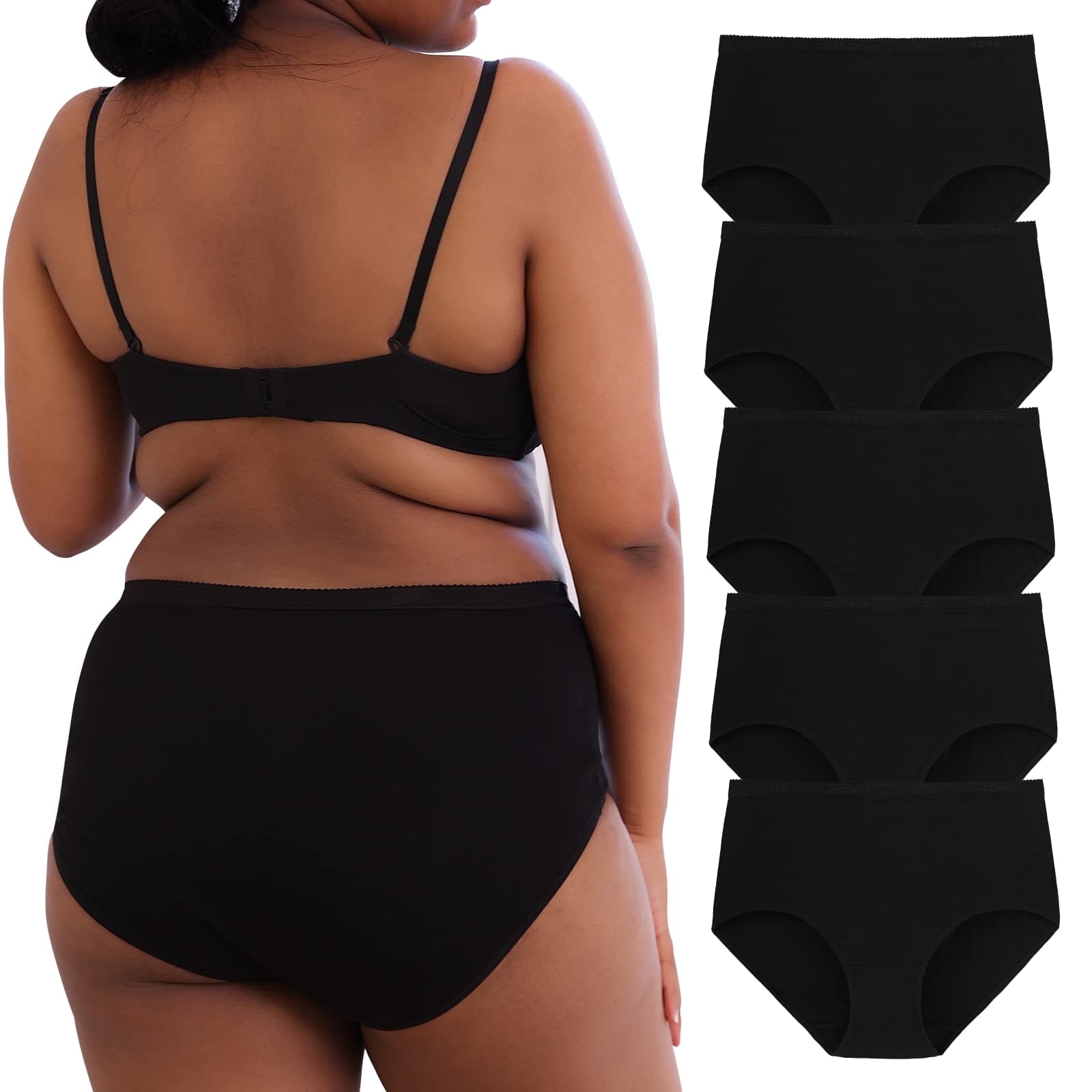 INNERSY Plus Size XL-5XL Big Curvy Woman Cotton Underwear High Waist Briefs 5-Pack