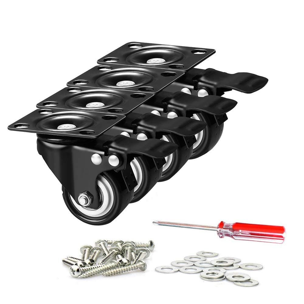 YINGJUN-DRESS YINGJUN 2 Inch Heavy Duty Swivel Plate Casters Mute Polyurethane PU Wheels with 360 Degree Castors Markless Rubber Wheels Double Bearings Furniture Caster