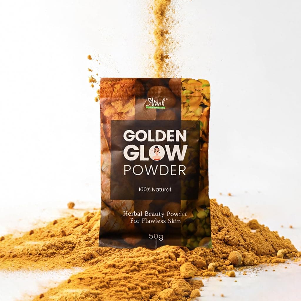 Araah Skin Miracles -� Golden Glow Powder With Avarampoo, Nutmeg And Wild Turmeric Acts As Natural Toner In Reducing Acne Scars, Pigmentation, Discoloration And Rejuvenates The - 50g