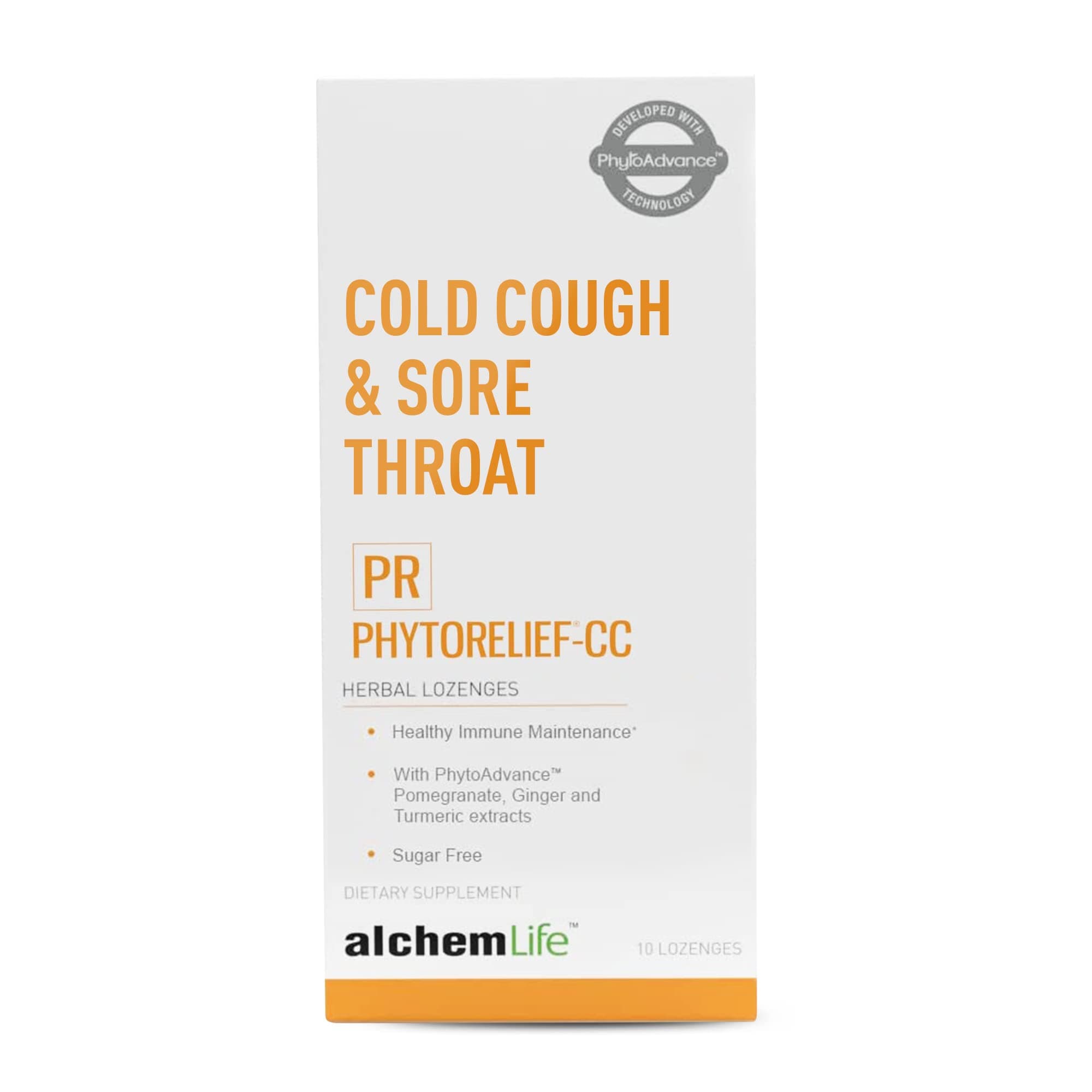 AlchemLife Phytorelief - Turmeric, Ginger, Pomegranate Lozenges for Cough, Cold & Sore Throat - Sugar Free Natural Immune Support Supplement - Made with Phyto-Active extracts - (10 Count)