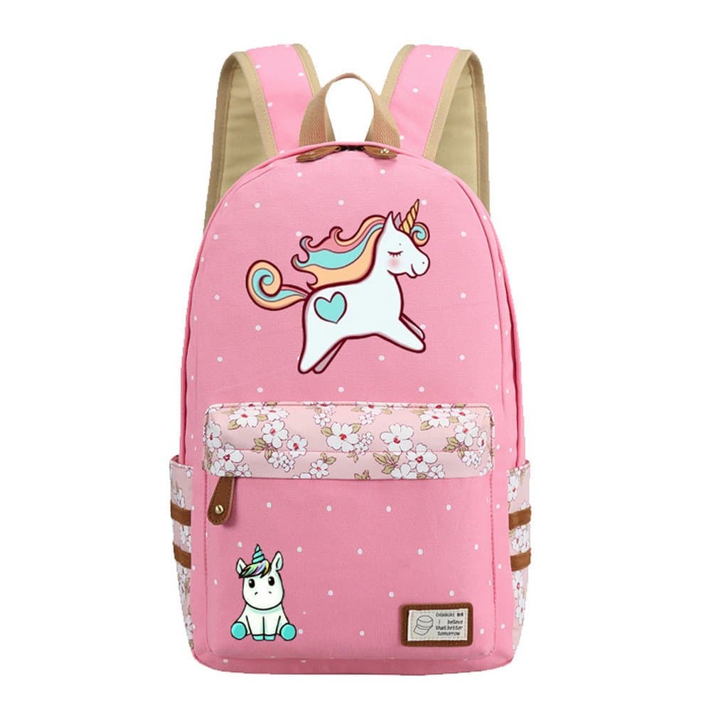 Kid's Girls Floral Animal Cartoon Funny School Backpack Cute Unicorn Pink Travel Shoulder Bag (Pink unicorn)