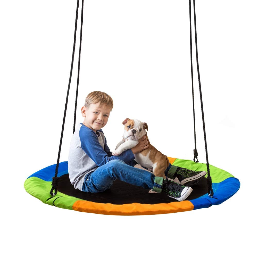 40" Saucer Tree Swing for Kids Outdoor Adjustable Rope Disc Swing for Backyard Large Round Swing Seat for Children Adults (Colorful) (Colorful)