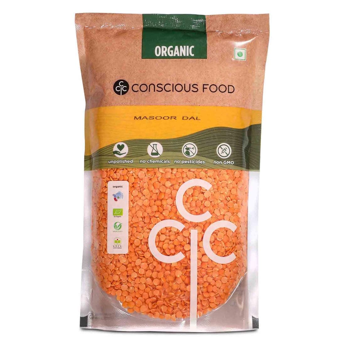 Conscious Food Organic Red Masoor Dal | 1kg | Chemical-Free | High in protein | Pesticide-Free | Split Red Lentil | Lal Masoor Dal