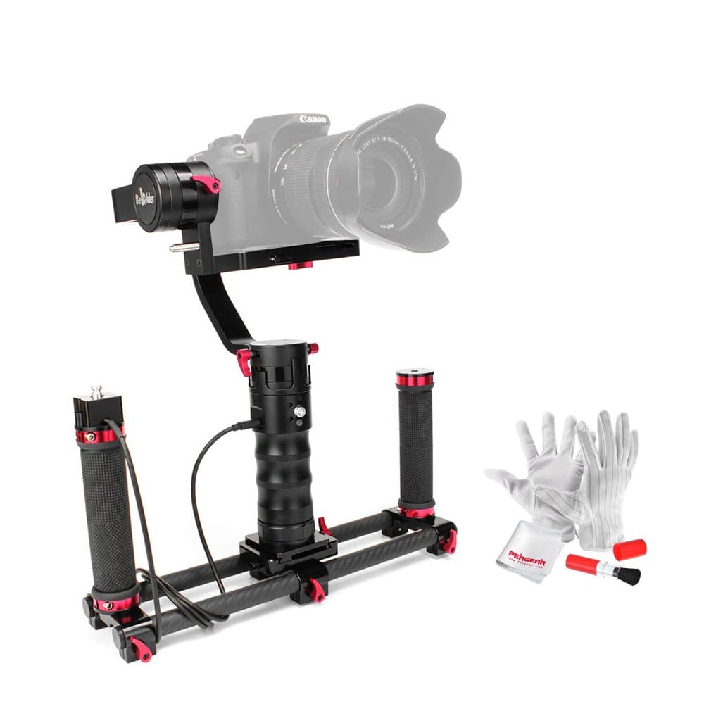 Beholder DS1 3 Axis Brushless Handheld Gimbal Stabilizer 32-bit Controller with Dual IMU Sensors with D2 Carbon Fiber Dual Handle Grip and 39"/1m Wired Remote Control Cable for DSLRs Max.Weight 3.7lb