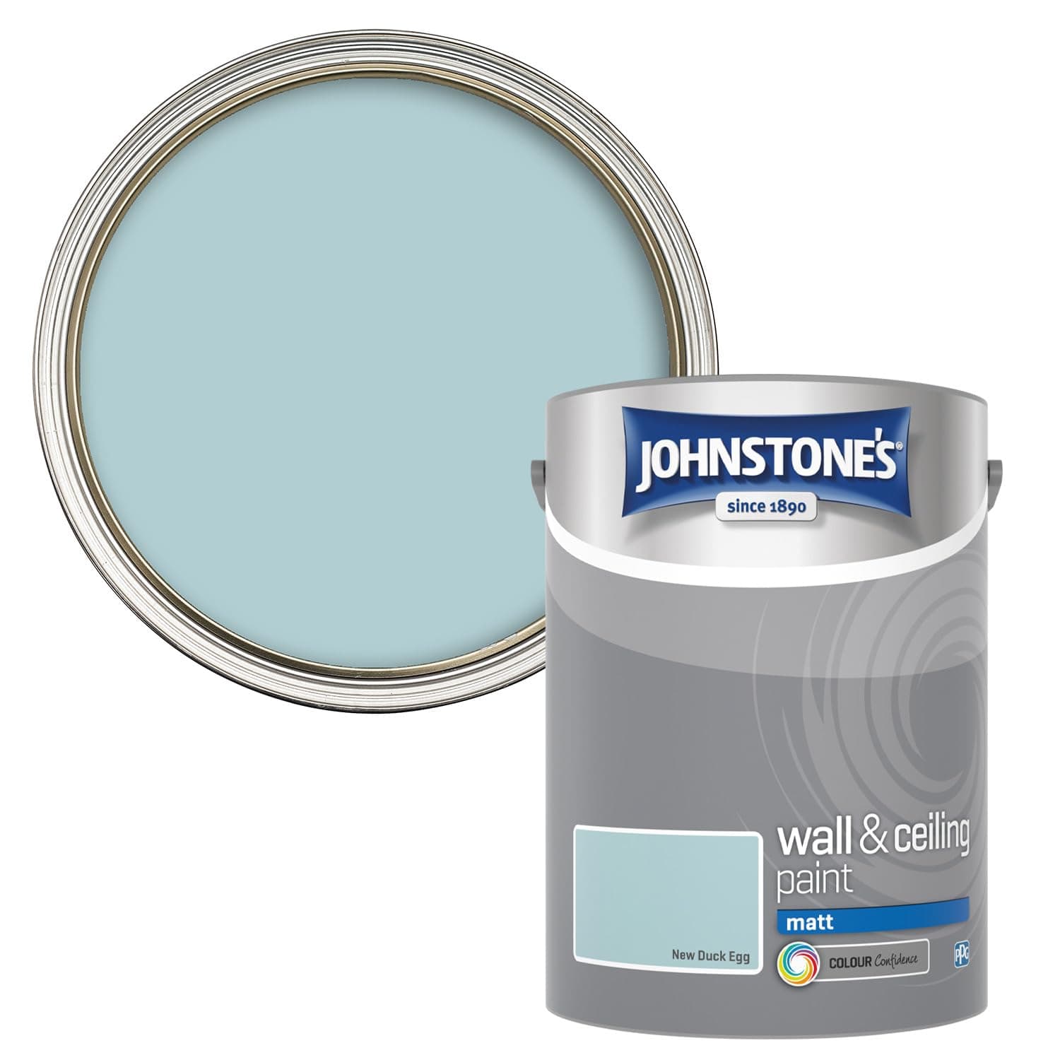 Johnstone's Walls and Ceilings Paint, New Duck Egg, Matt Finish, Optimal Coverage, Easy to Apply, Dry in 1-2 Hours, 12m2 Coverage per Litre, 5 L
