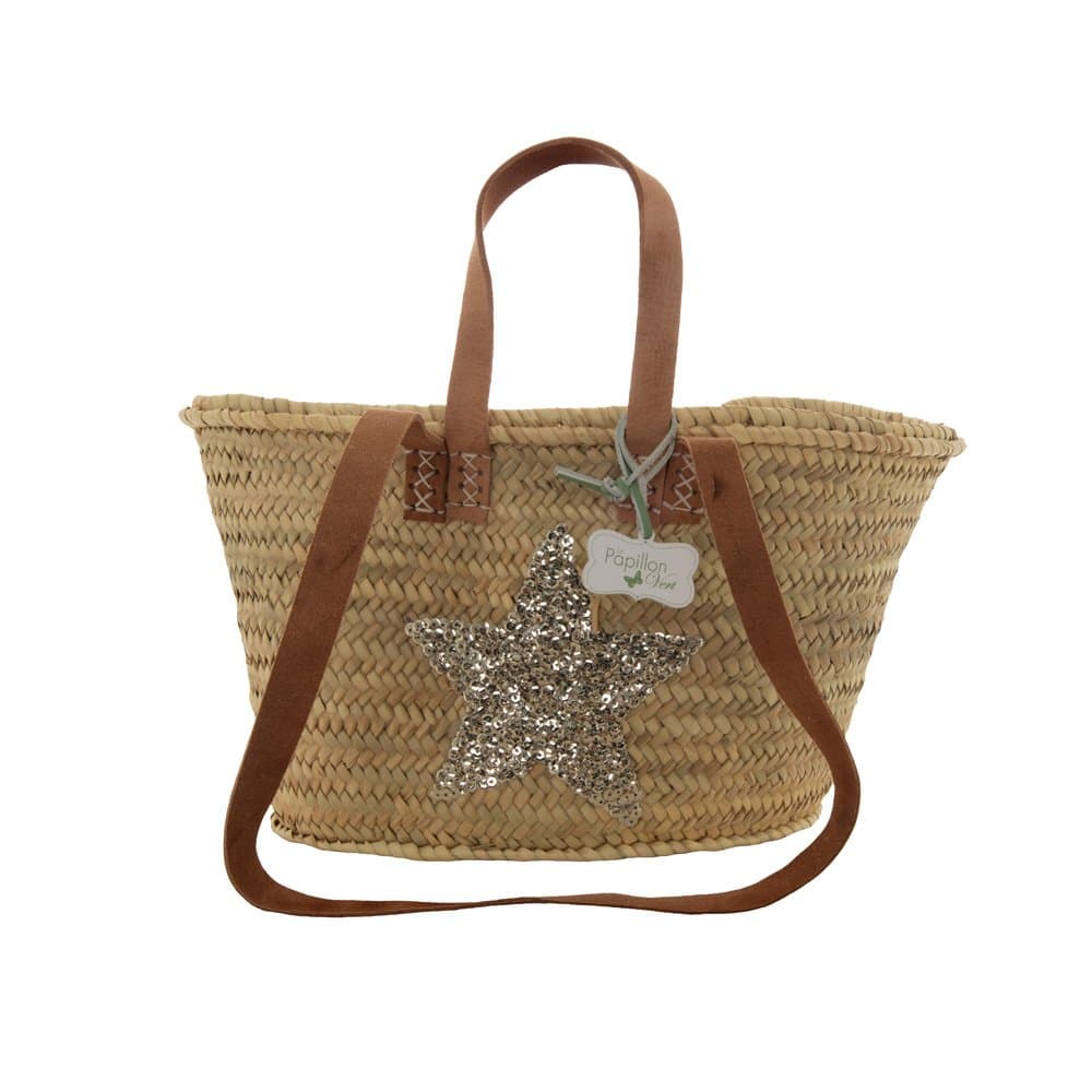 Le Papillon Vert French Style Basket: Silver Sequin Star (Double Handle Silver Star)