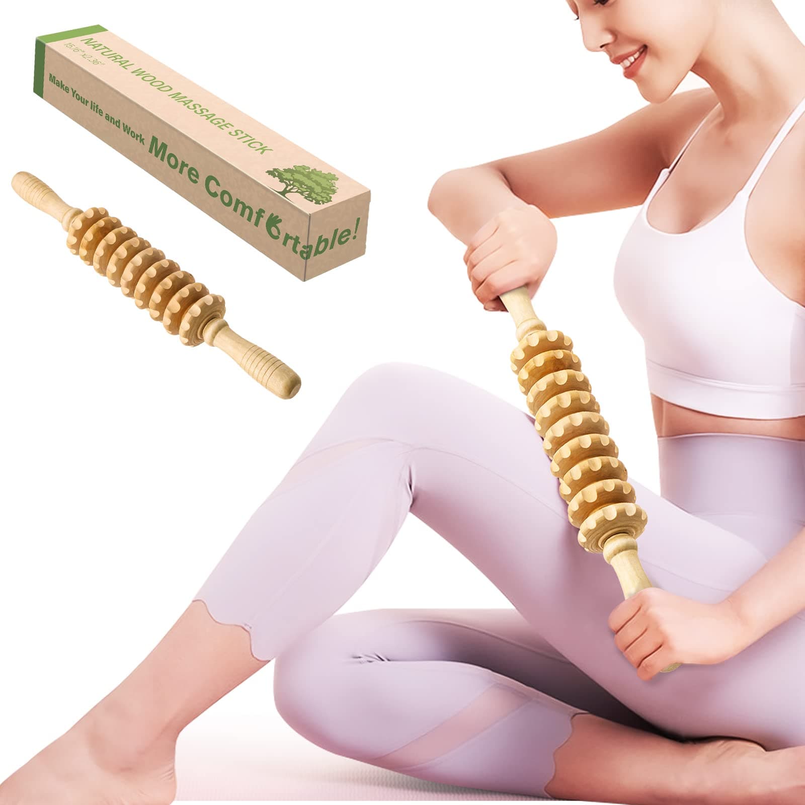 Lymphatic Drainage Massager,Wood Therapy Massage Tools - Muscle Roller Stick for Relax Muscles, Relieve Soreness and Eliminate Lipoedema-Includes a Massage Guide and One Box Packing