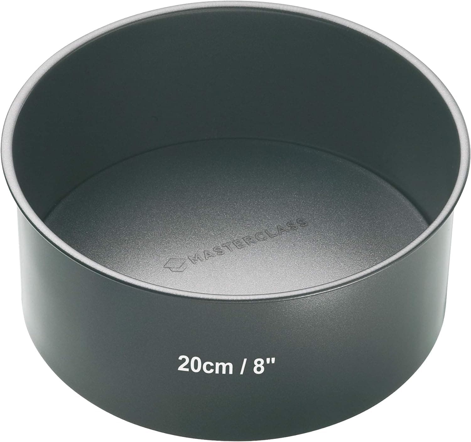 MasterClass 2 cm Deep Cake Tin with PTFE, PFOA and BPA Free Non Stick, Robust 1mm Thick Carbon Steel and Loose Bottom, 8 Inch Round Pan, Grey