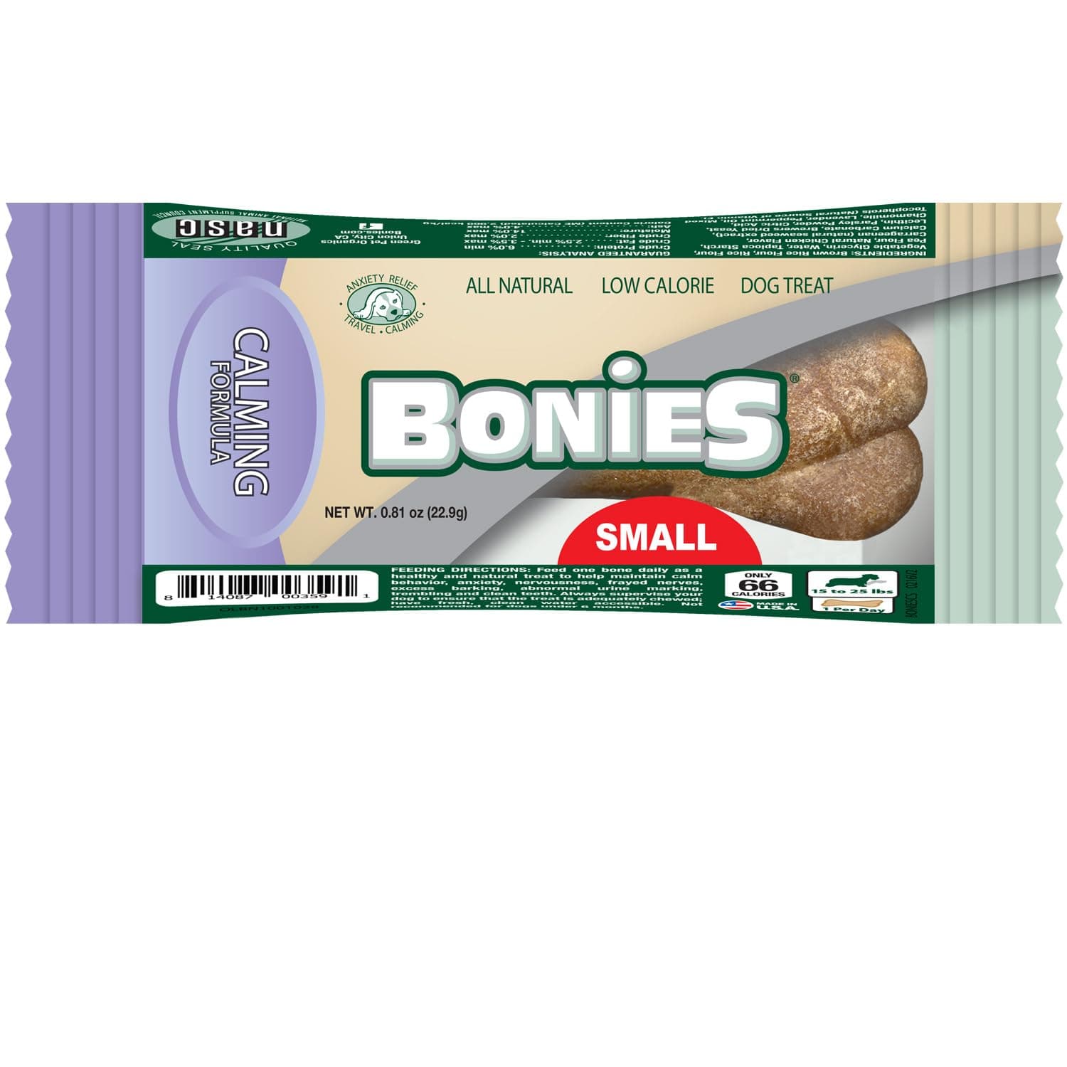 Bonies Natural Hip & Joint Formula Small-Sized Single Bone, Glucosamine & Omega Fatty Acids, Fresh Breath, Clean Teeth, Low Calories, Chicken Flavor, Small Dog, 1 Bone