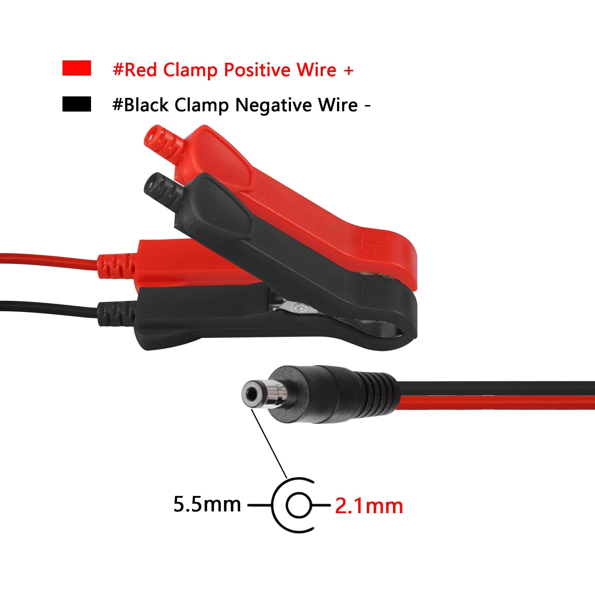 CERRXIAN 4.9FT/1.5M 16AWG DC 5.5mm x 2.1mm Battery Clamps Extension Cord with 10A Fuse, Alligator Crocodile Clip to DC 5.5 2.1mm Male Barrel Plug Car Charger Power Supply Cord for Auto Accessories