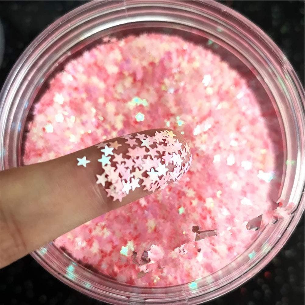 Tiny Stars Glitter Confetti 3mm Stars Confetti Laser Sequins for Party Decoration, DIY Crafts, Premium Nail Art, Body Art Eye Bling - 10g,Pink